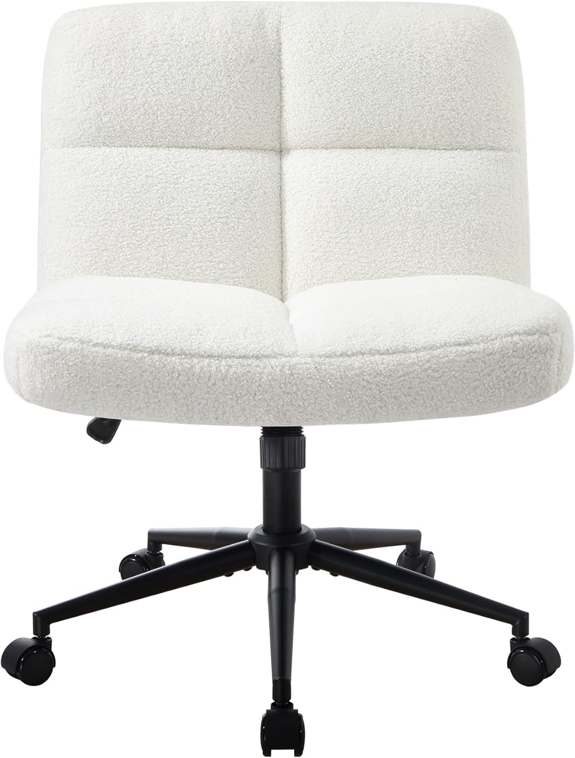 Oikiture Boucle Armless Office Chair with Mid Back and Wide Seat 360 Degree Rotatable Cross Chair White image number 6