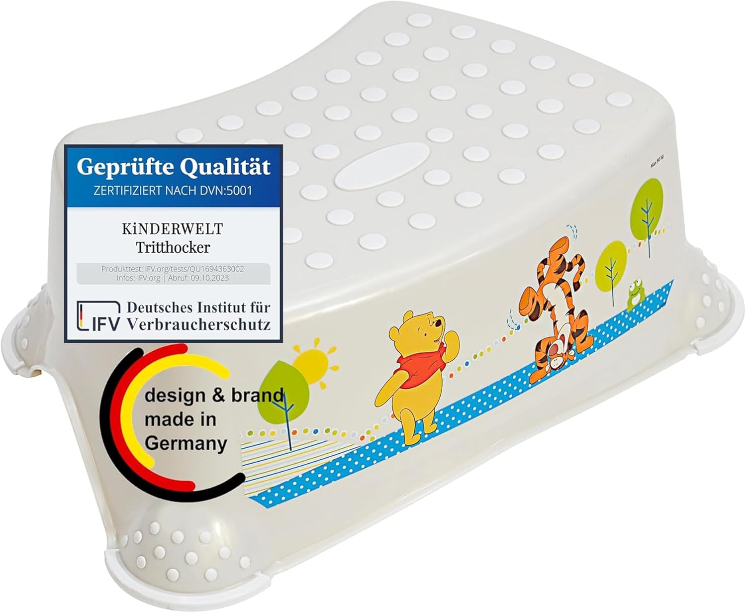 Perl Premium Step Stool Disney Winnie the Pooh Sturdy Stool for Children with Non-Slip Function Pearl White with Unique Grain Individual Comfortable Glitter Effect image number 1