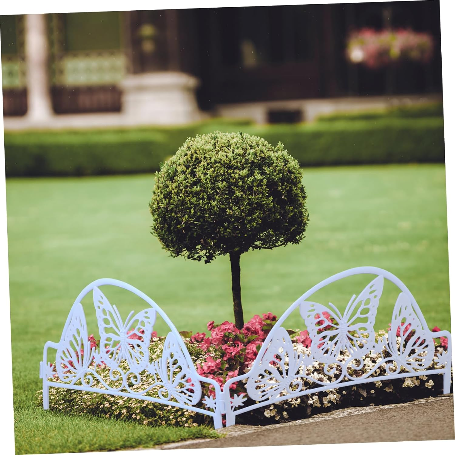 Parliky Plastic Garden Fence Panels 4PCS White Ground-Inserted Decorative Edging European Style Fence Ornament for Courtyard Lawn Flowerbeds Outdoor Landscape Border image number 1