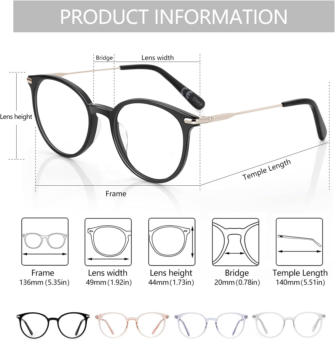 ZENOTTIC round Optical Glasses Transparent Frame Clear Lens Eyewear Non- Eyeglasses for Women - Pink image number 7