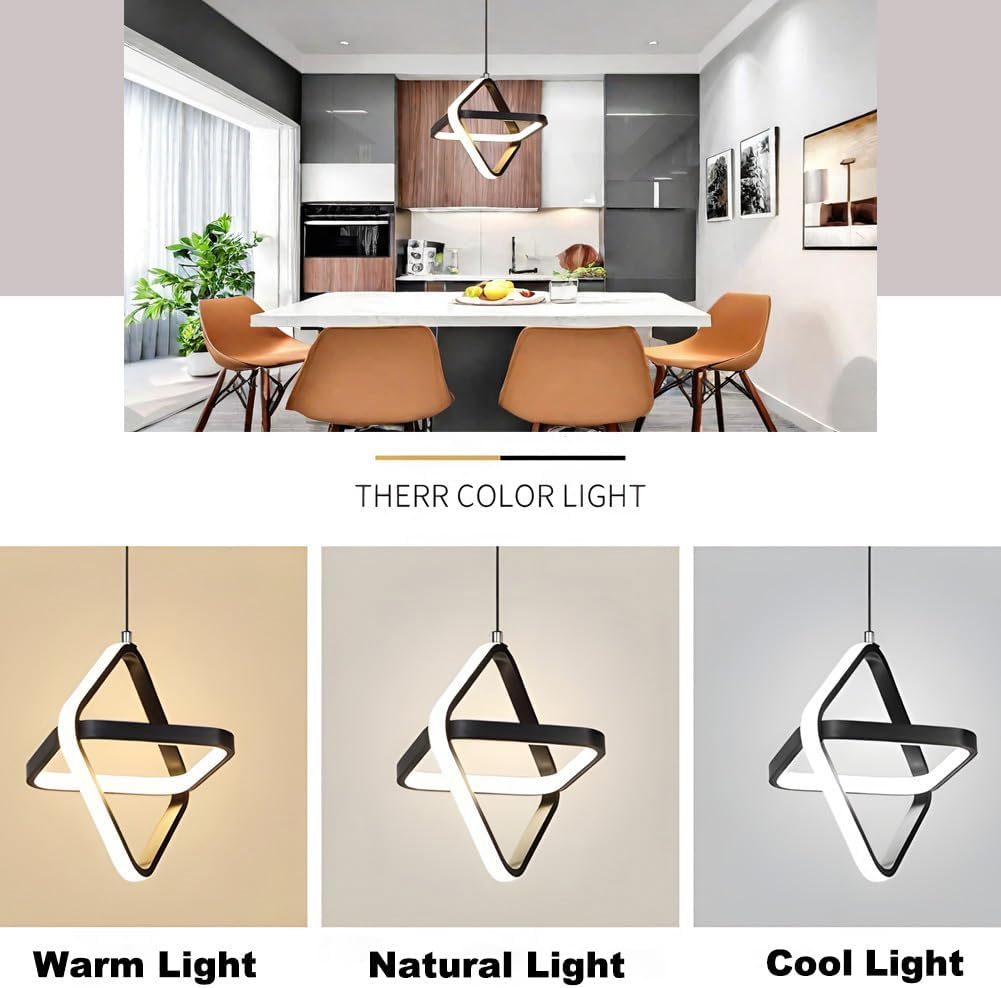 Modern Led Pendant Light Fixtures Island Adjustable Height Hanging Lights for Kitchen Dining Room Bedroom Living Room Foyer, Black image number 4