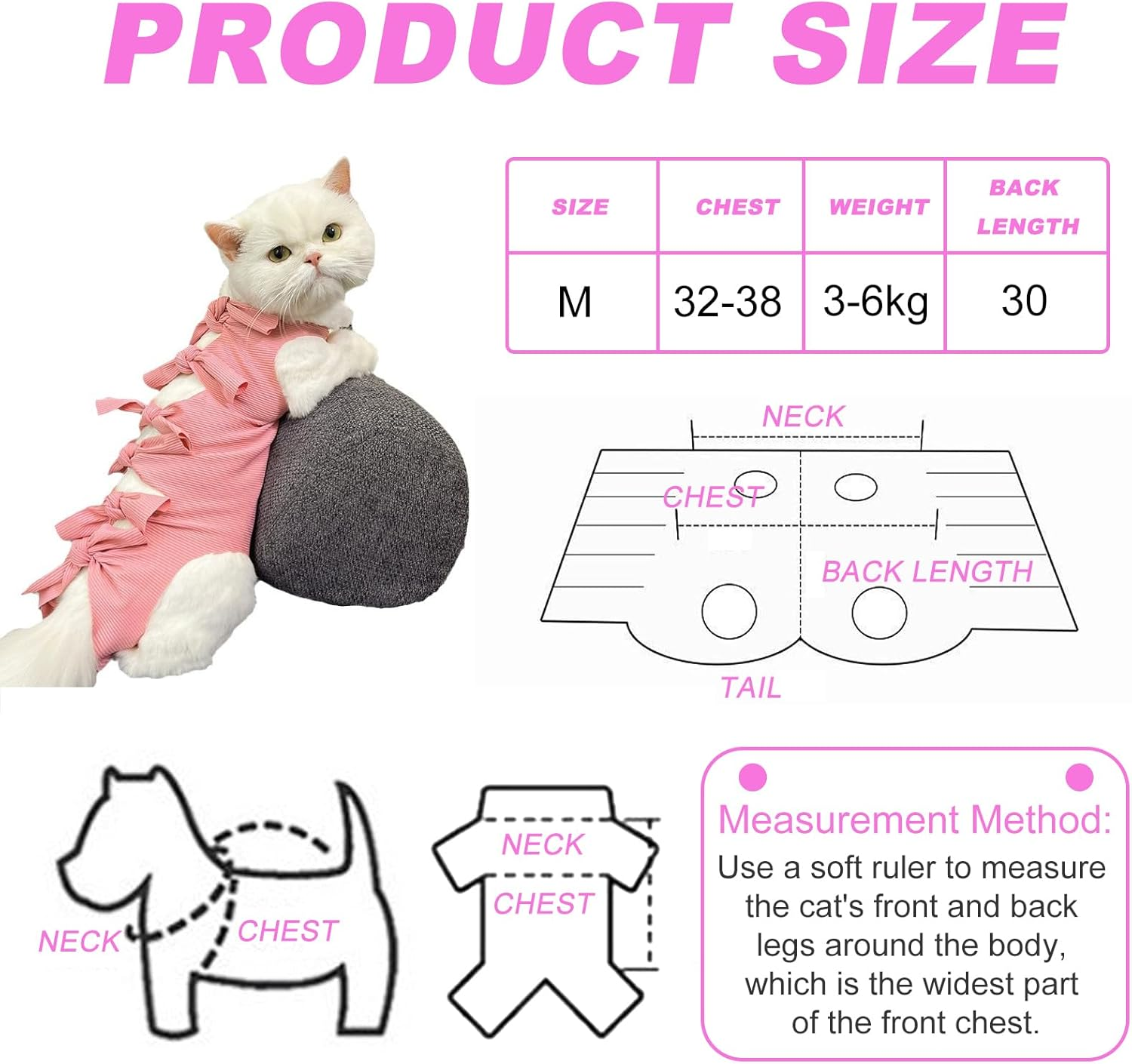 KASESSS 2 Pcs Cat Recovery Suit, Cat Clothes after Surgery, Cat Surgery Recovery Suits, Soft Cat Post Surgery Suit, Cat Onesie anti Licking for Abdominal Wounds Skin Diseases E-Collar Cone Alternative image number 4