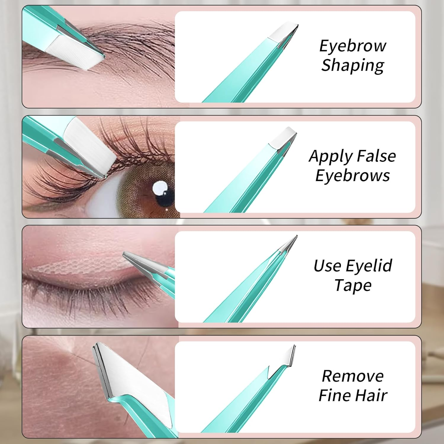 Liuchanghe Tweezers Set, Stainless Steel, Professional Eyebrow Tweezers for Removing Blackheads, Ingrown Hair, Eyelashes (Blue) image number 4