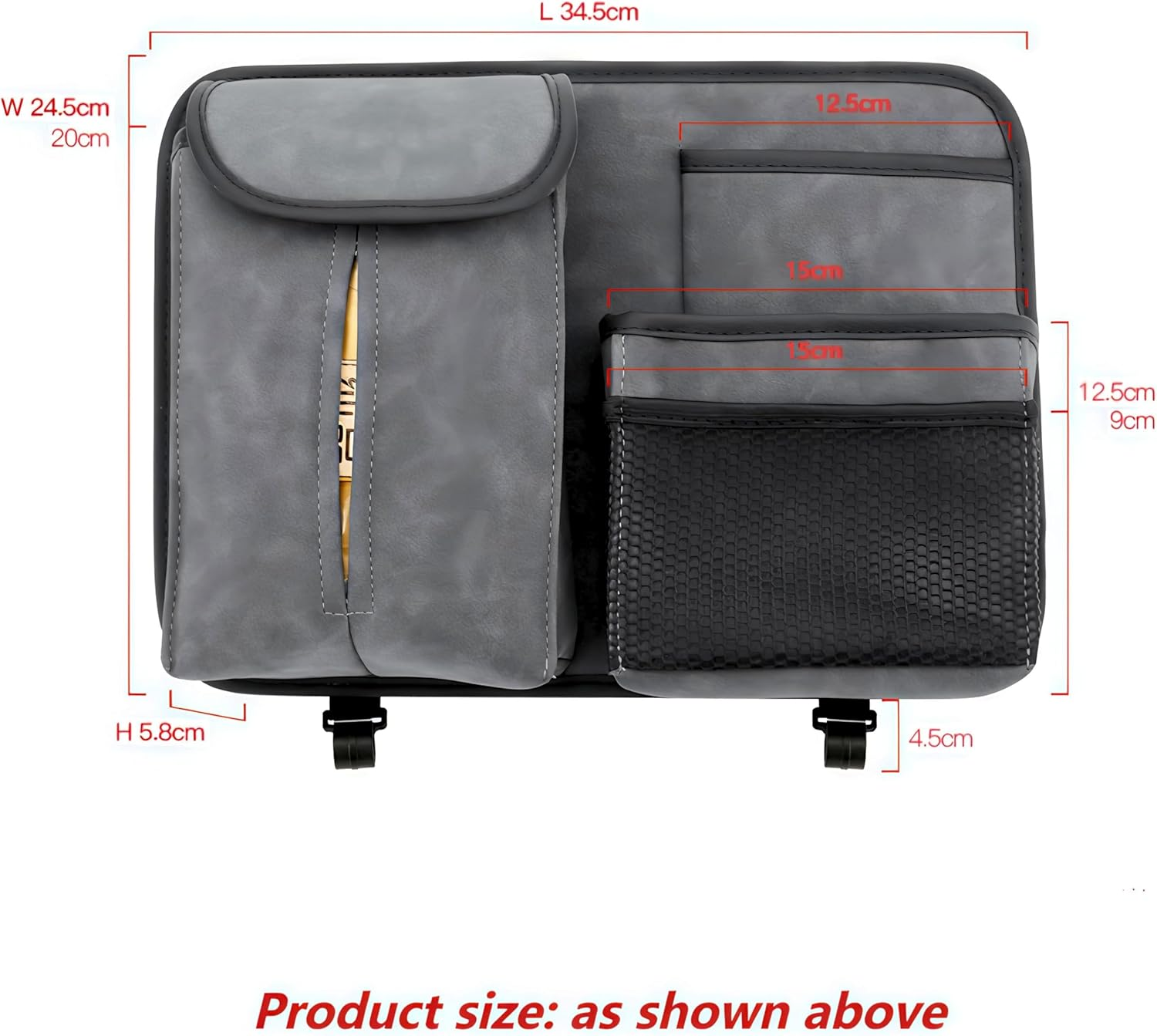 Premium Grey Car Seat Organizer with PU Leather Flip-Top Tissue Box &ndash; Luxury Hanging Storage Bag for Cars, Multi-Pocket Backseat Organizer, Universal Fit image number 3