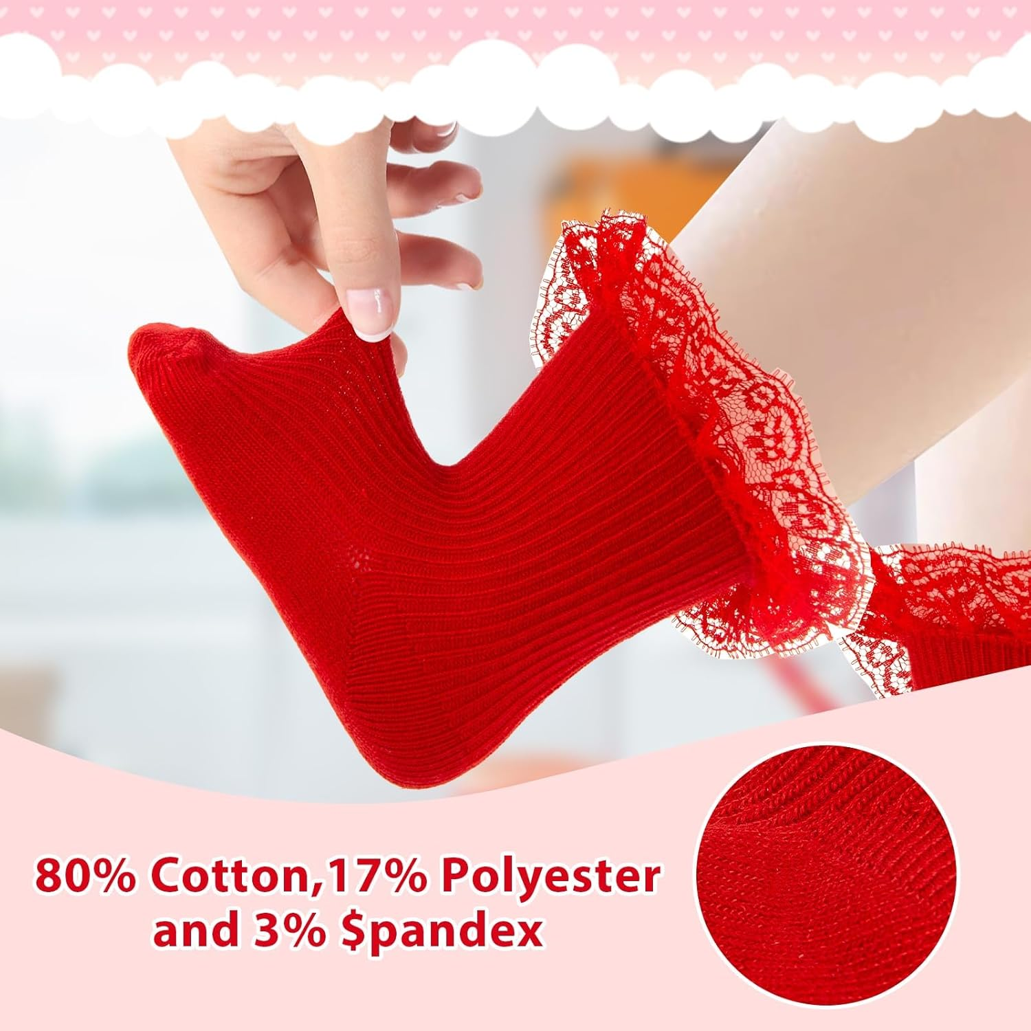 Baby Girls Socks Eyelet Double Lace Ruffle Socks Cotton Turn Cuff Frilly Sock for Preemie Newborn Infant Toddler image number 4