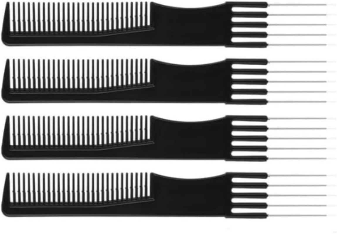 Carbon Lift Teasing Combs with Metal Prong,4Pcs Hair Styling Comb Lift Teasing Comb Salon Teasing Back Combs with Stainless Steel Lift,Carbon Lift Teasing Combs with Metal Prong(Black) image number 1