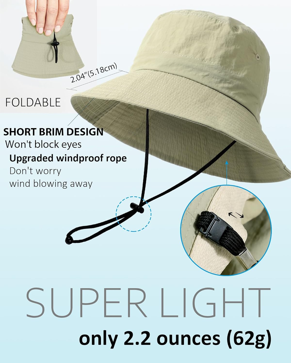 Waterproof Bucket Hat for Women Men Rain Hat UPF 50+ Wide Brim Boonie Sun Hat Foldable Summer Floppy Beach Fishing Safari Hat - Black image number 6