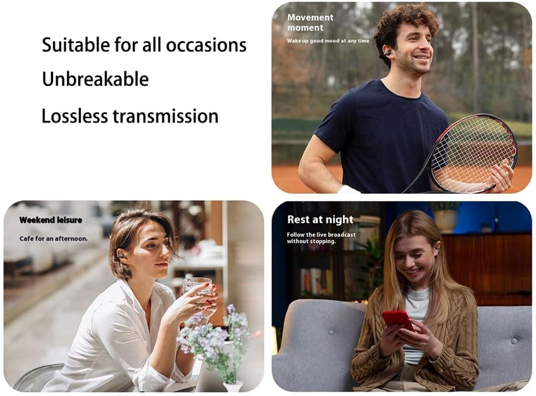 Morrat Ear Clip Headphones, Wireless Ear Clip Bone Conduction Headphones, Smart Fingerprint Touch Waterproof Earphones with Led Intelligent Display (White) image number 5