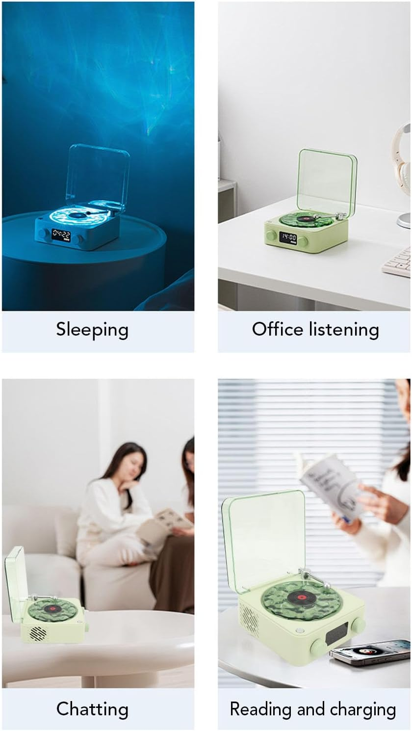 Retro Bluetooth Speaker, Vintage Record Player Bluetooth Speaker, with Ambient Lights, Support Bluetooth, TF Card, AUX, White Noise (Green) - Rosa image number 6