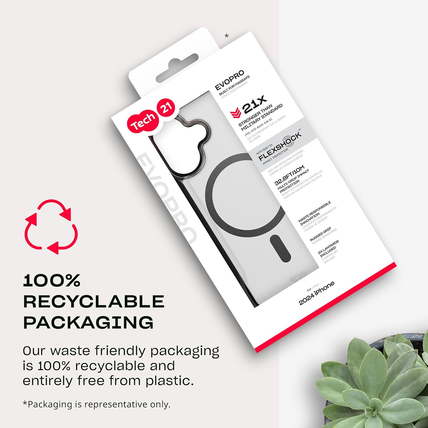 Tech21 Evopro Case Apple Iphone 16 plus - Compatible with Magsafe, Wireless Charging, Scratch-Resistant Shockproof Impact Protection Case 21X Military Standard Tested - Clear/Black - Black image number 2