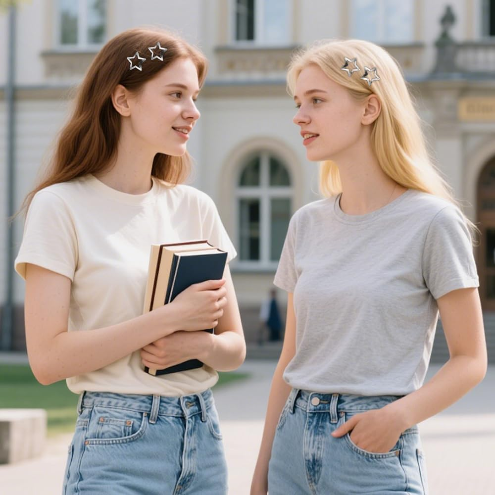 Funalix Pack of 20 Metal Star Hair Clips, Y2K Hair Accessories with Cute Pentagram Hair Clips and Hollowed Star Hairpin, Hair Clips for Women and Girls (Silver) image number 1