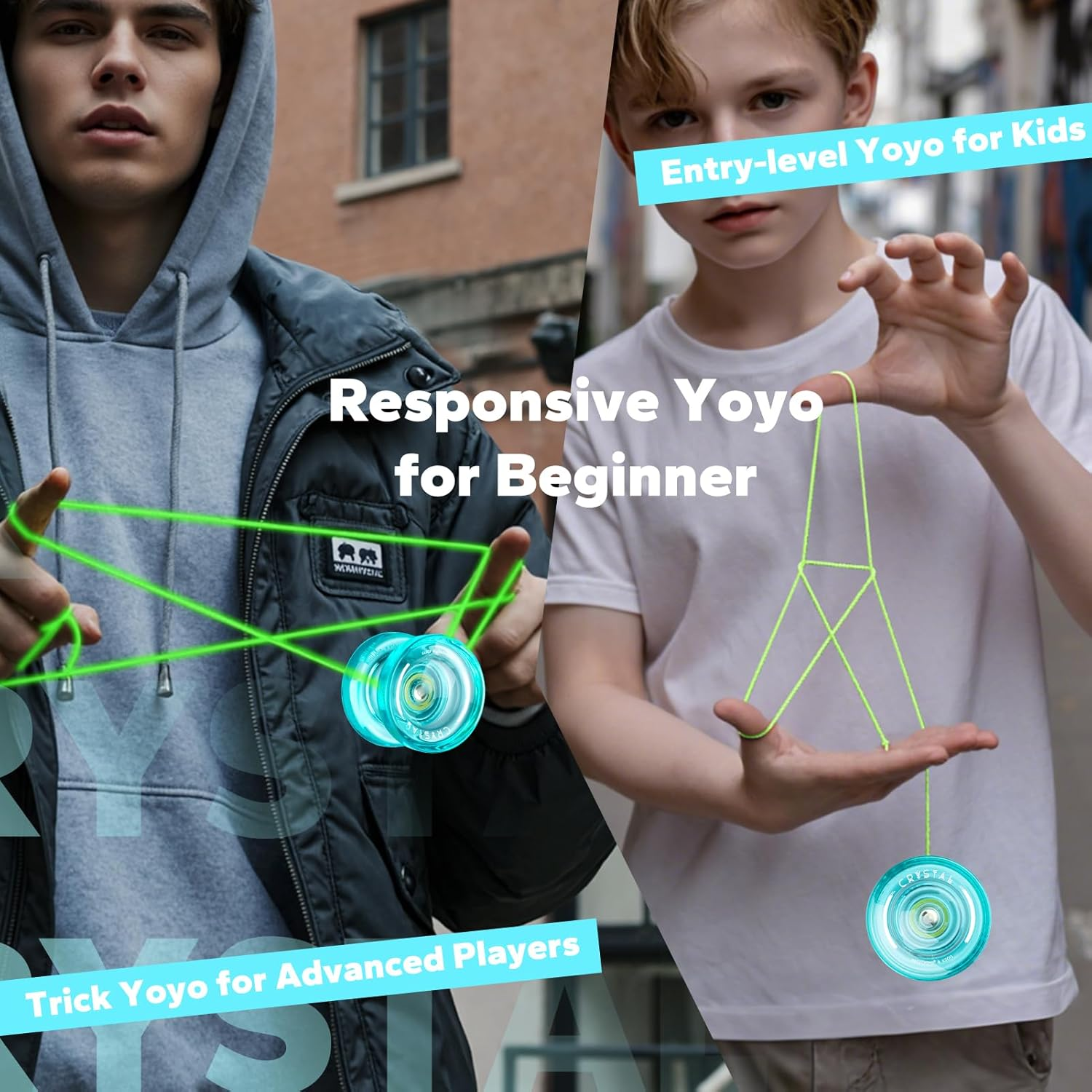 MAGICYOYO K2 Green Responsive Plastic Fingerspin Yoyo for Kids Beginners Yo-Yo with Yoyo Glove, Yoyo Bag, 12 Yoyo Strings image number 4