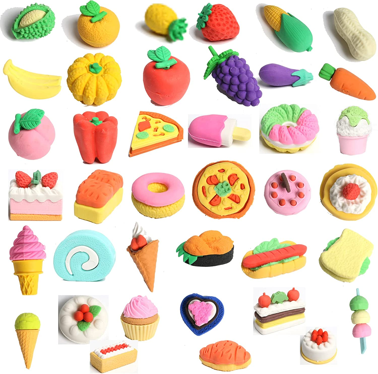 40 PCS Japanese Erasers(Fruit,Vegetable,Dessert), Bulk Pencil Erasers for Classroom Rewards, Party Favors, Games Prizes, Carnivals Gift and School Supplies(Random Designs) image number 5