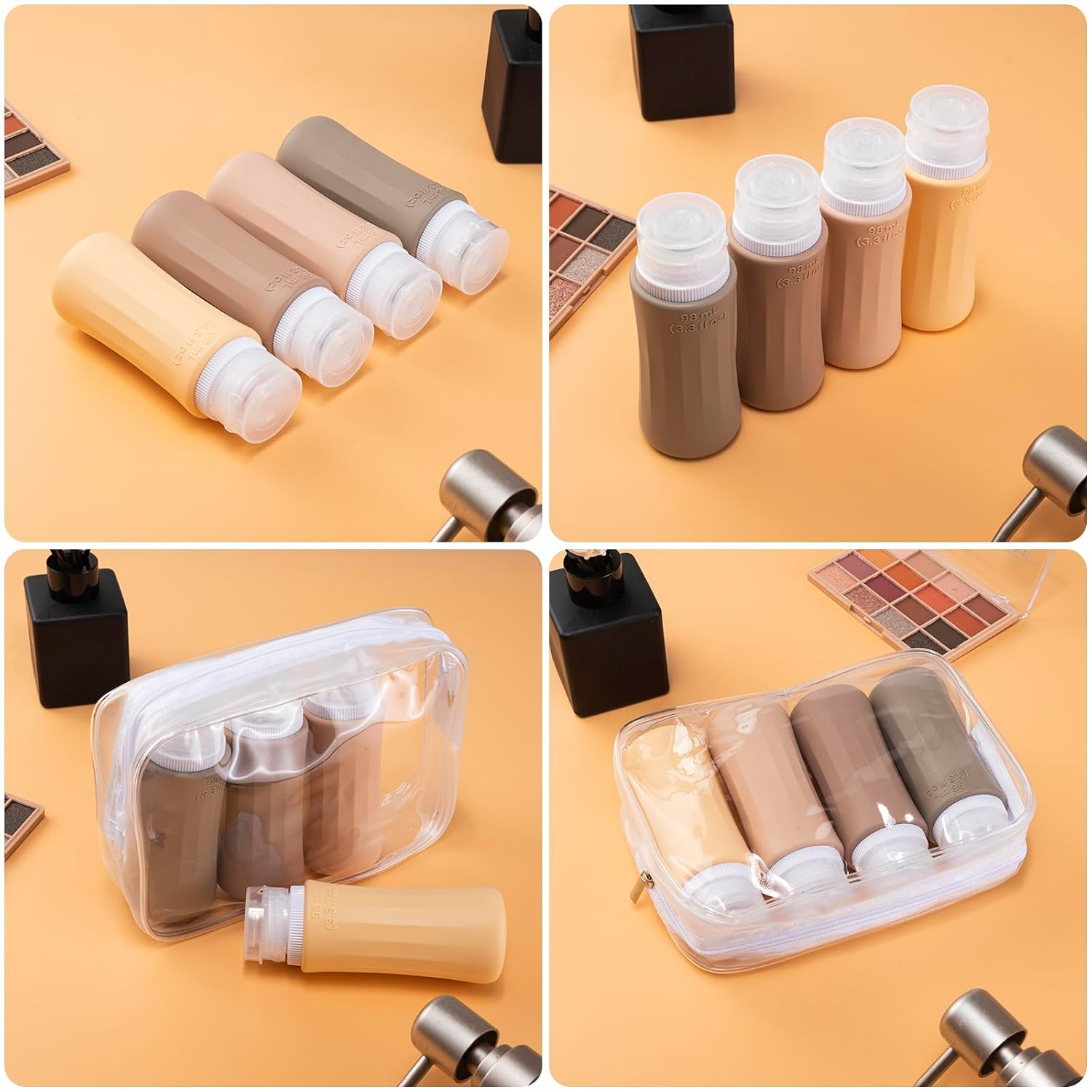 4 Pack 98Ml Travel Bottles, Leak Proof Bpa-Free Silicone Toiletry Containers with Clear Bag &ndash; Refillable Tubes for Shampoo, Lotion, Soap & Liquids &ndash; TSA Approved image number 5