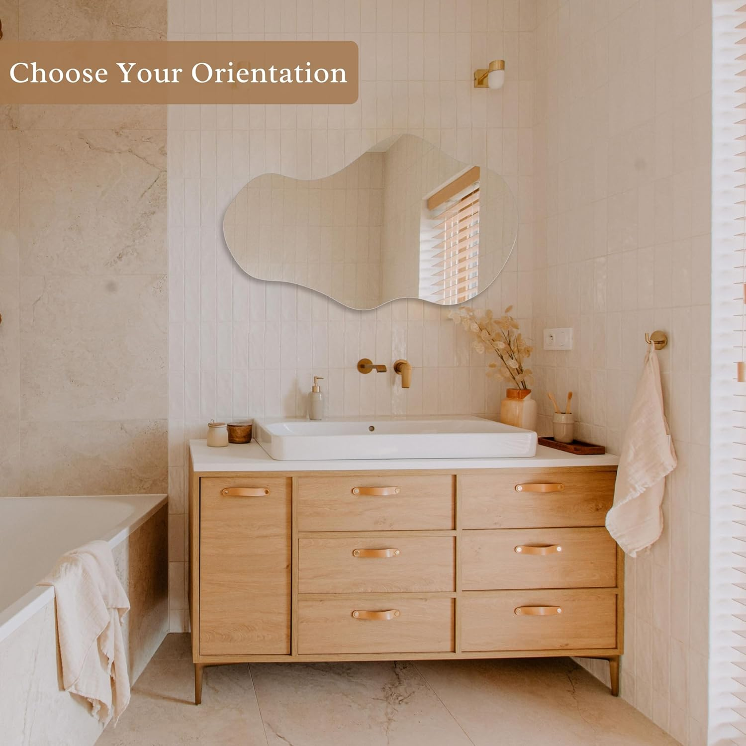 PERFNIQUE Irregular Wall Mirror, 89 X 53Cm Asymmetrical Mirror, Decorative Modern Mirror for Bathroom Bedroom Living Room Entryway, Cloud Frameless Mirror, Wall Mounted Mirror image number 6