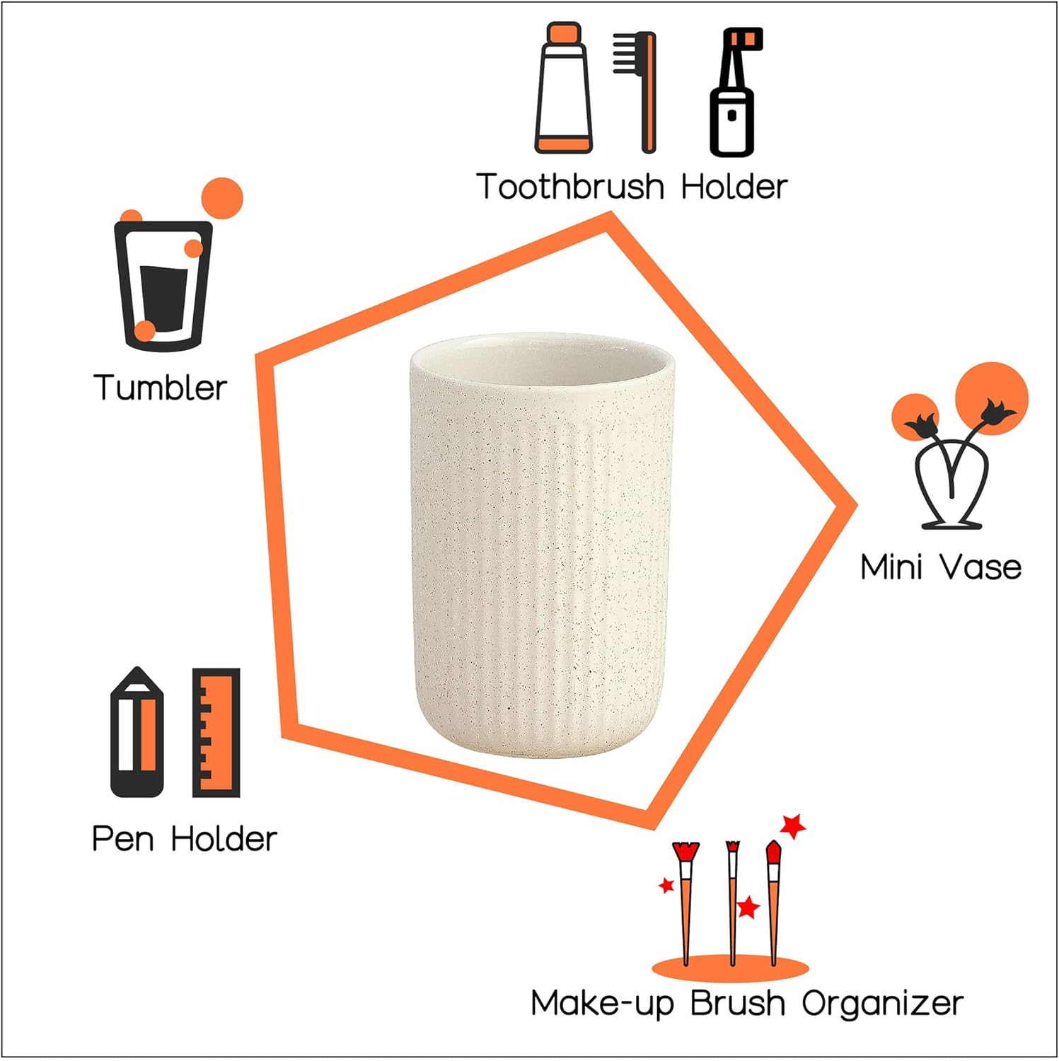 Beige Ceramic Toothbrush Holder for Bathroom Countertop, Randomly Speckled Ceramic Tumbler, Rippled Cylinder Make-Up Brush Holder Pen Holder, Desktop Organizer, Bathroom Accessory image number 4