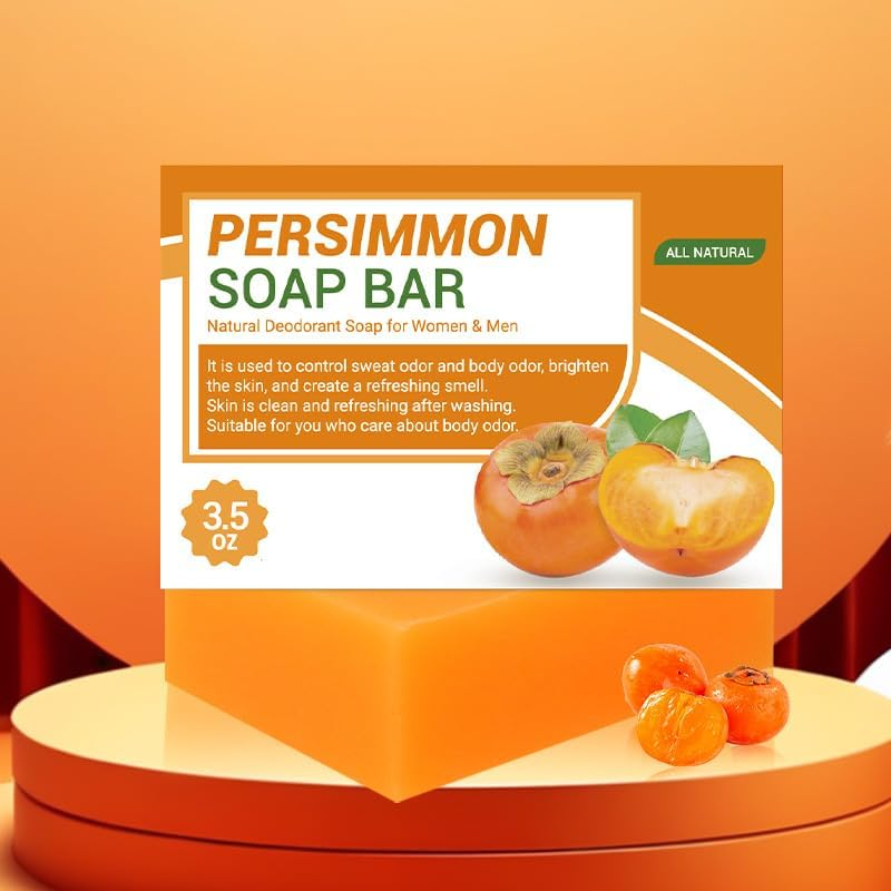Persimmon Soap Bar for Body Odor Removal, Natural Deodorant Bath Soap for Old People Smell, Handmade Persimmon Green Tea Soap for Face & Body Wash, Deeply Cleansing & Moisturizing Bar 100G (1Pcs)
