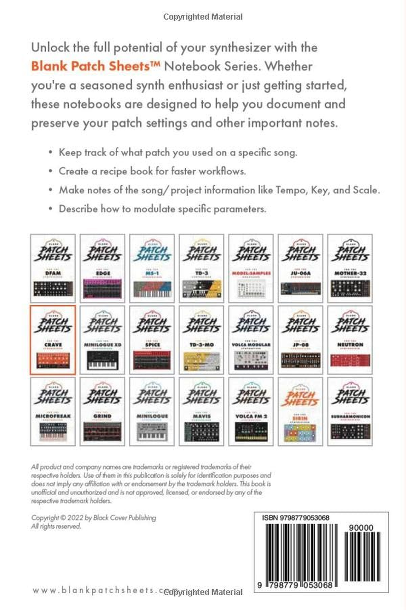 Behringer Crave Blank Patch Sheet Notebook: Become a More Organized Songwriter with This Blank Patch Sheet Notebook so You Can Spend More Time Creating and Less Time Forgetting. image number 1