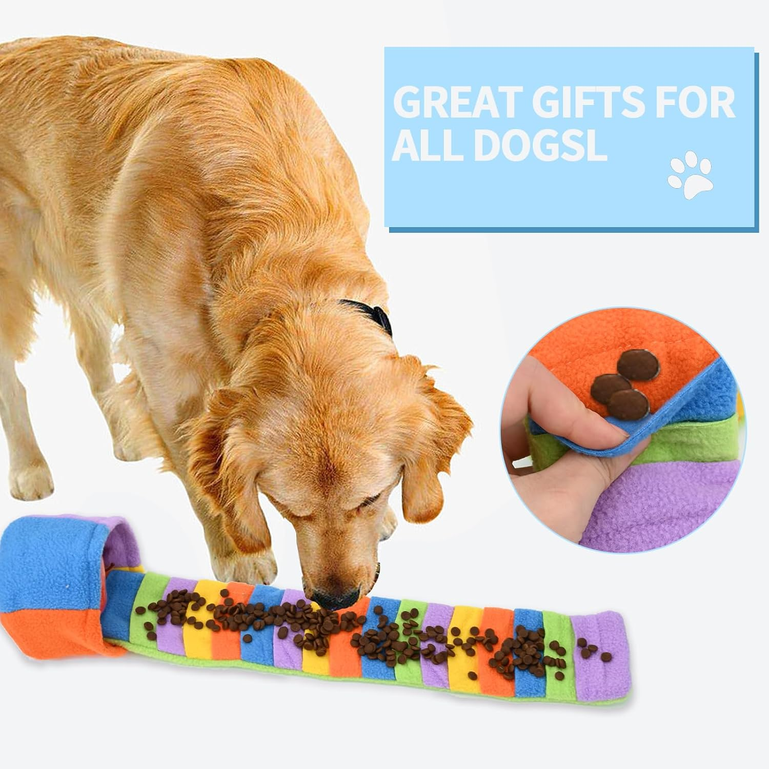 Fadcaer Foraging Dog Toy - Interactive Snuffle Mat for Small & Medium Dogs - Squeaky Puppy Toys for Training & Stress Relief (Rainbow) - Unicorn-Coloured image number 3