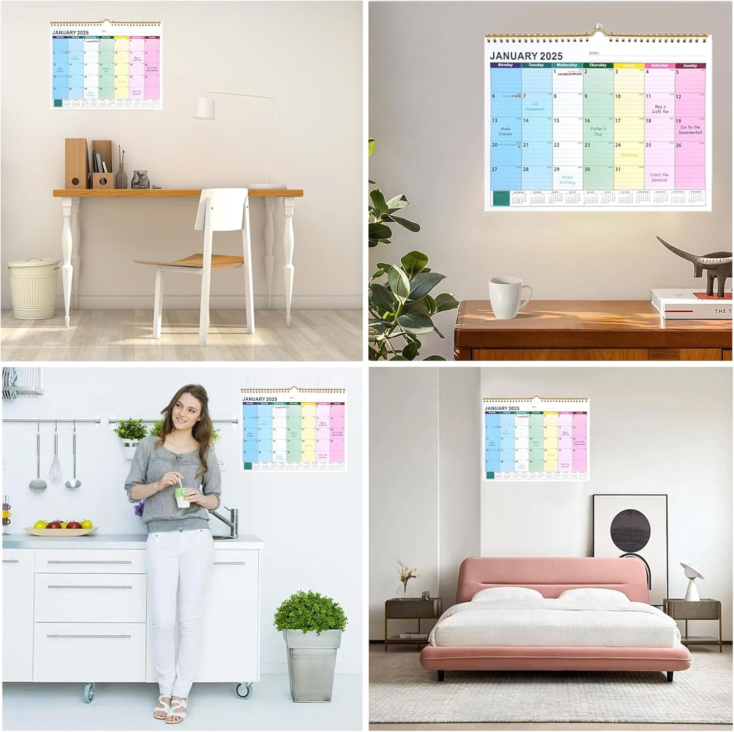 2025-2026 Wall Calendar,18 Monthly Calendar July 2025-December 2026,Thick Paper Easy to Write and Read Notes,11.8 Inch Width 8.6 Inch High, Rainbow Colour-Coded Days, Spiral-Bound image number 4