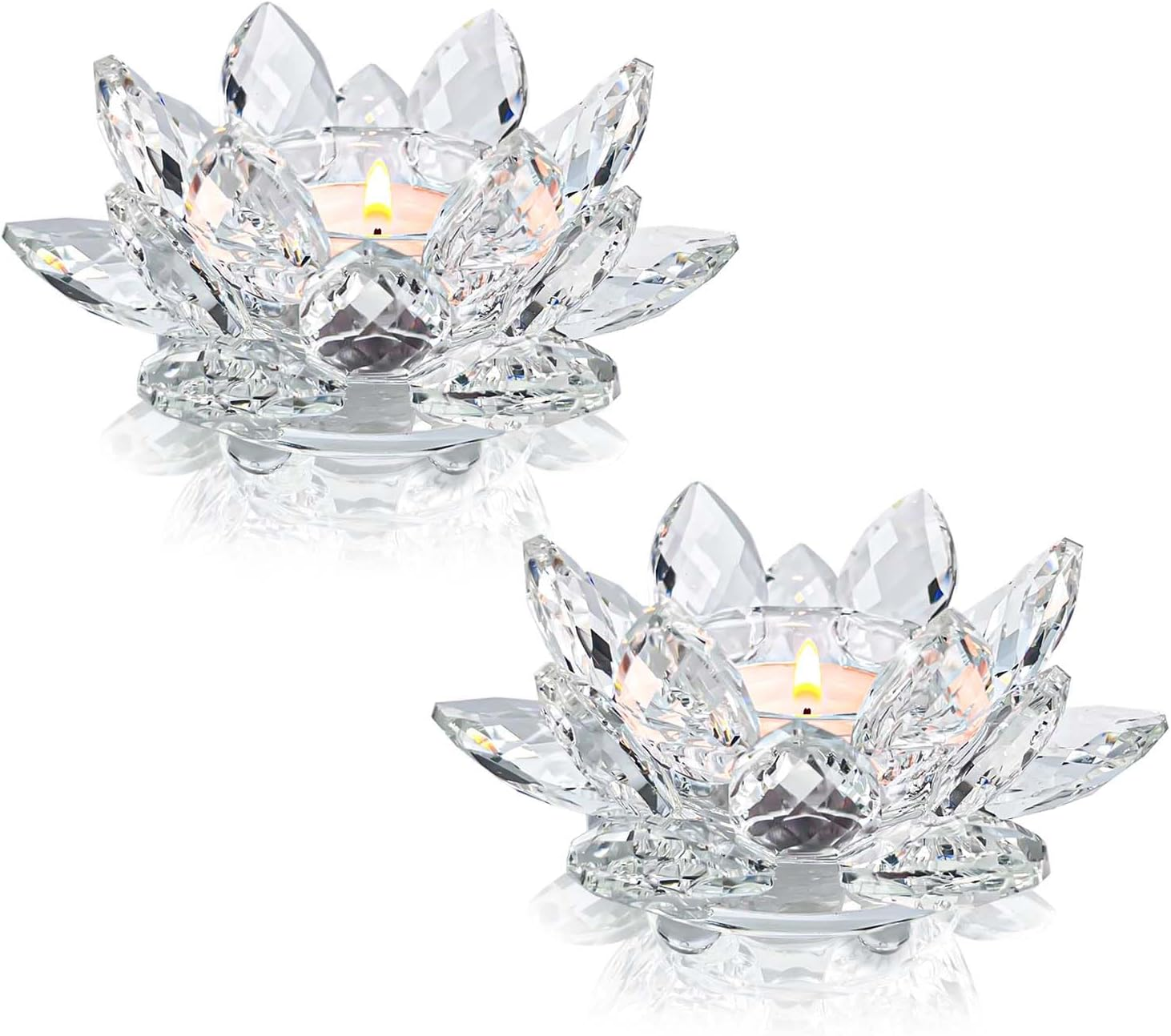 Kolnlala Crystal Lotus Flower Tealight Candle Holders/Glass Tea Light Candlestick Decor Decoration for Christmas Home Wedding Party&hellip; (Clean 2Pcs)