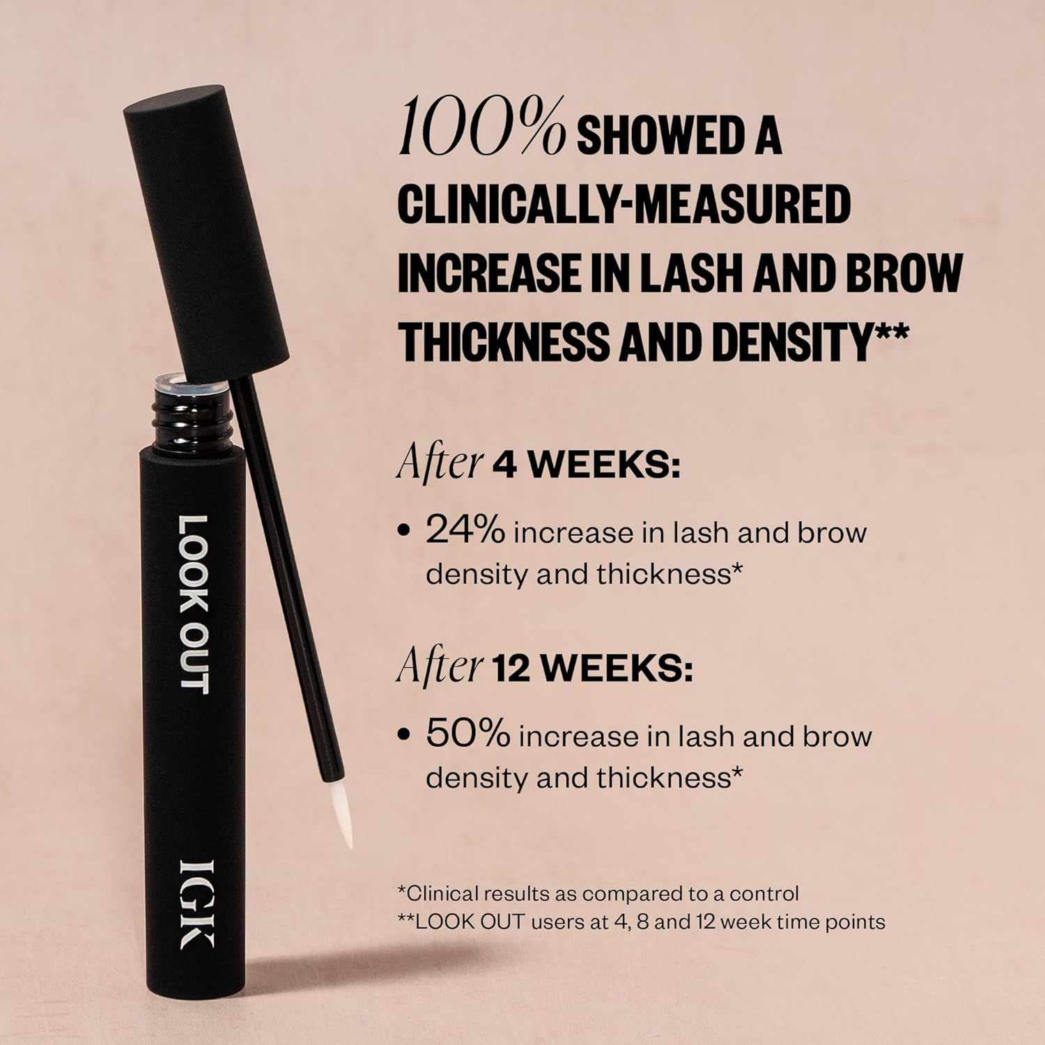 IGK Look Out Lash and Brow Boosting Peptide Serum | Increases Thickness + Fullness + Density of Brows and Lashes | Dermatologist + Ophthalmologist Approved | Vegan + Cruelty-Free | 0.11 Fl Oz image number 5