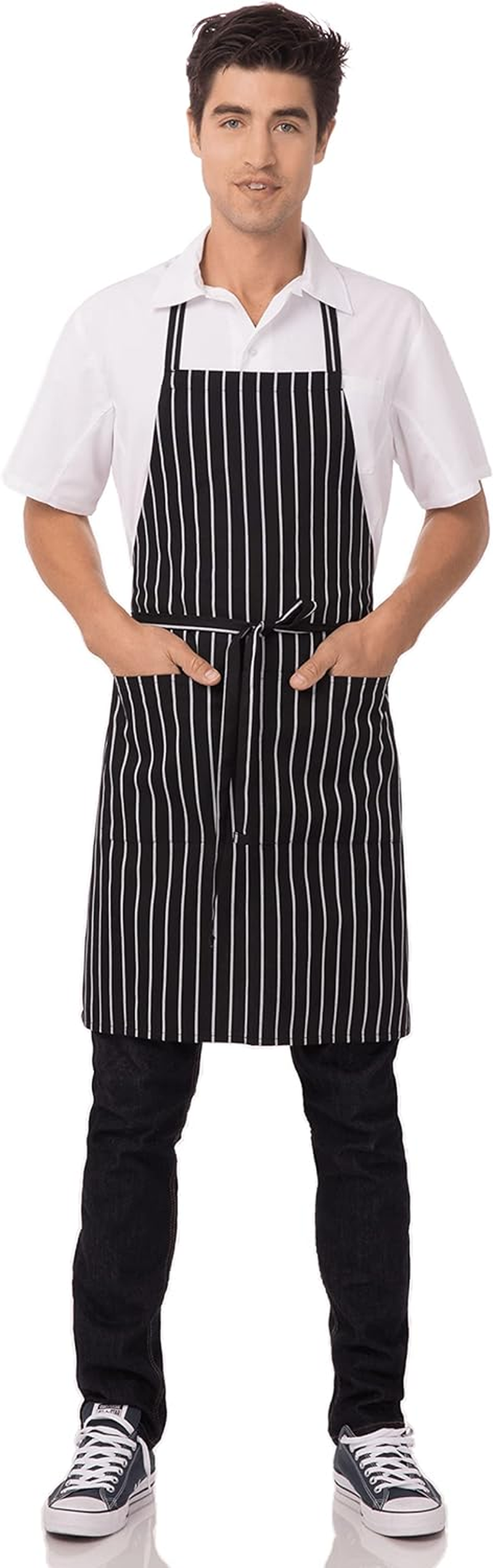 Chef Works Unisex Bib Apron, Black Chalk Stripe, One Size image number 2