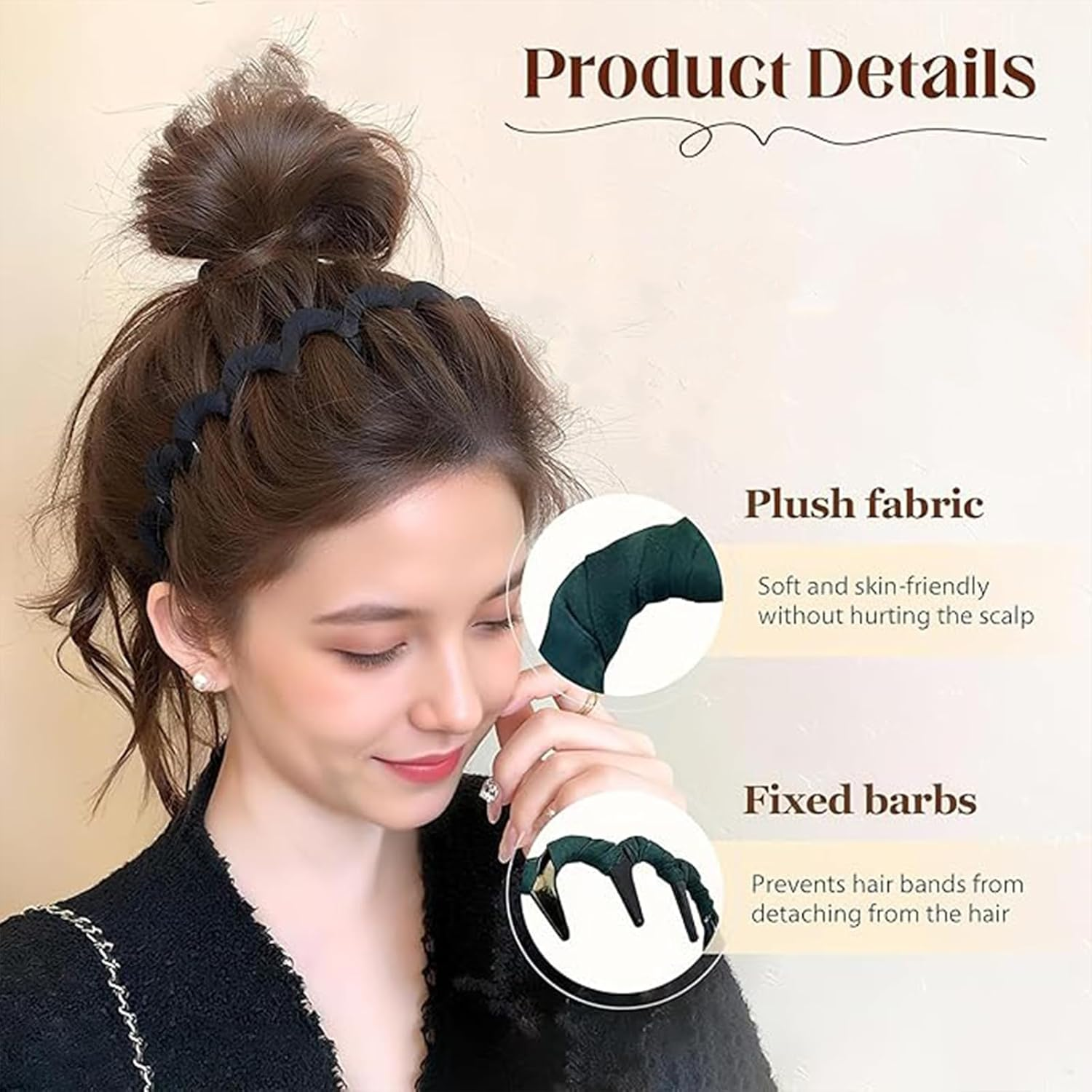 Yeanifeana 3 Pack Vintage High Cranium Hairband, anti Slip Headband with Teeth for Instant 1 Second High Cranial Top Effect, Women Girls Hair Accessories for Volume & Style