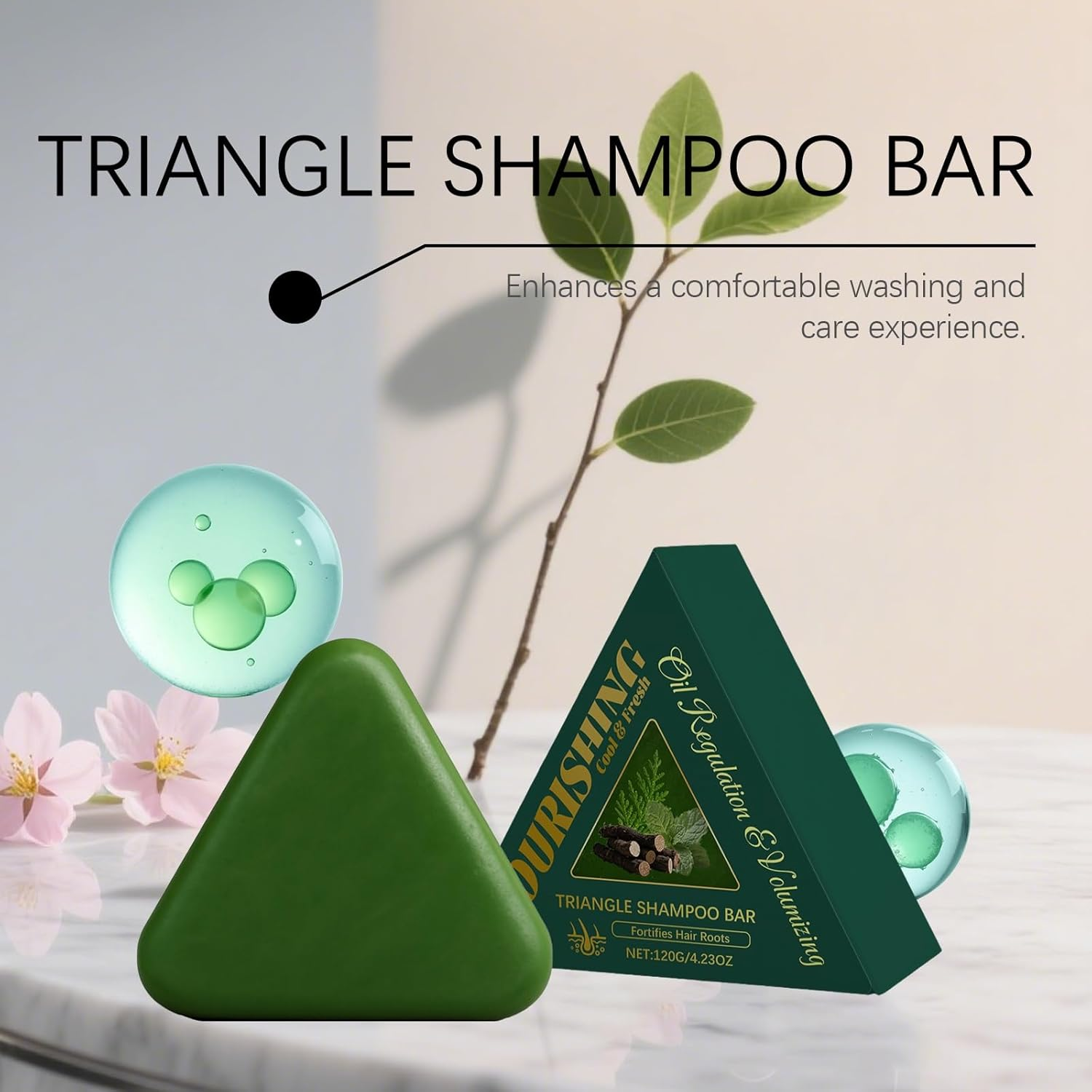Nature Triangle Shampoo Bar, Nature Seven Green Soap Shampoo, Anti-Dandruff Hair Wash for Hair Growth & Oil Control, Frizzy Improvement, Portable Travel Cleanser & Solid Wash for Greasy (1PCS) - 2Pcs image number 3
