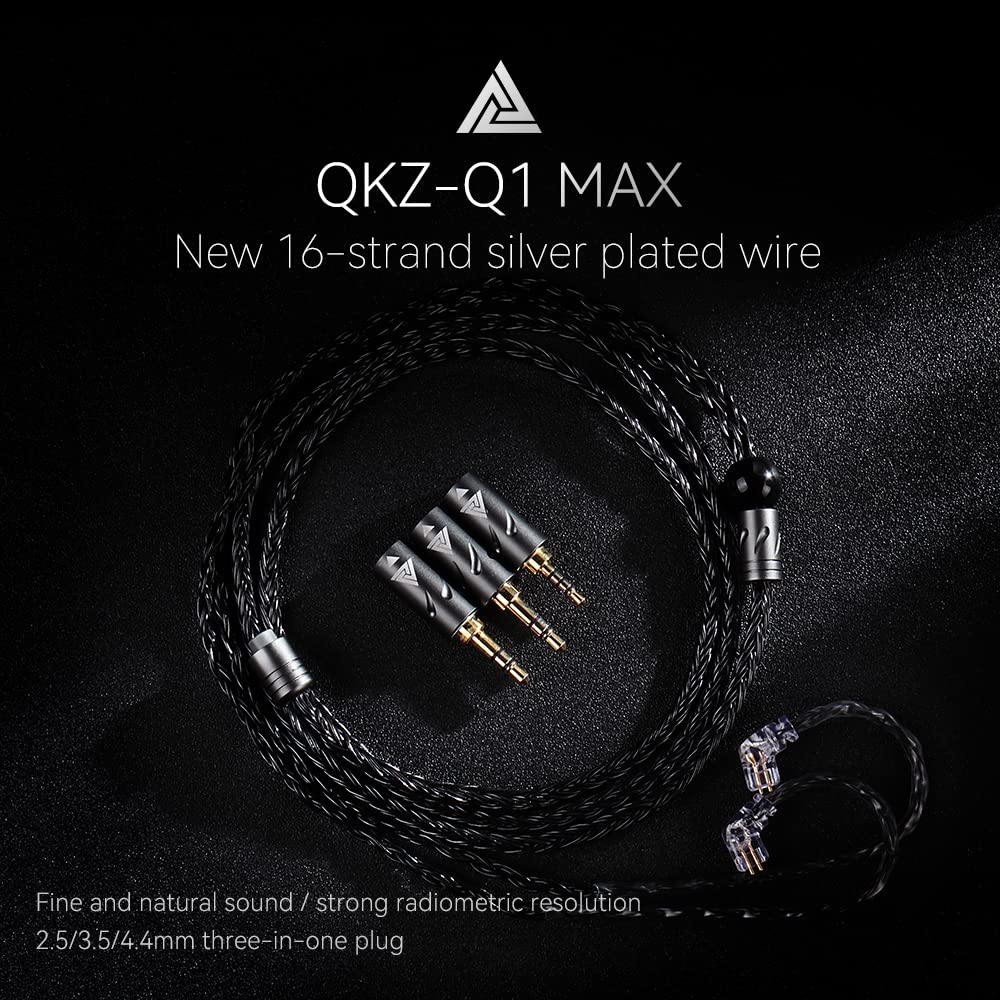 Linsoul QKZ Q1 MAX 16-Stand 352 Cores Silver-Plated Hifi Earphones Upgrade Cable with Interchangeable 2.5Mm/3.5Mm/4.4Mm Plug Replacement Cable for Audiophile (Black, S-Type) image number 2