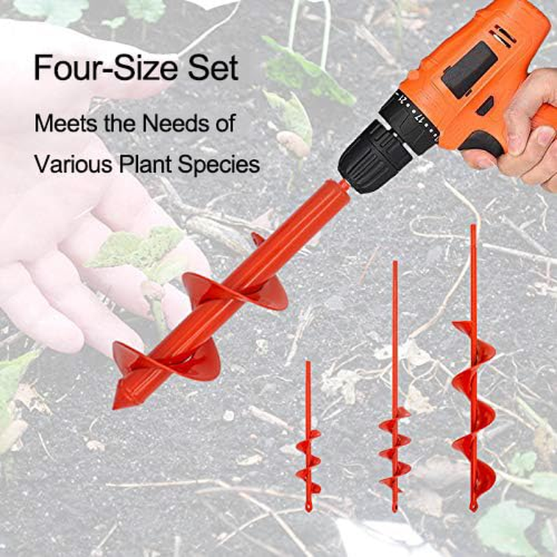 Auger Drill Bit for Planting Set of 4, Garden Ground Earth Spiral Drill Bit for 3/8" Hex Drive Drill, for Post Hole Digger Bulb Bedding Digging Plant Rapid Planter image number 2