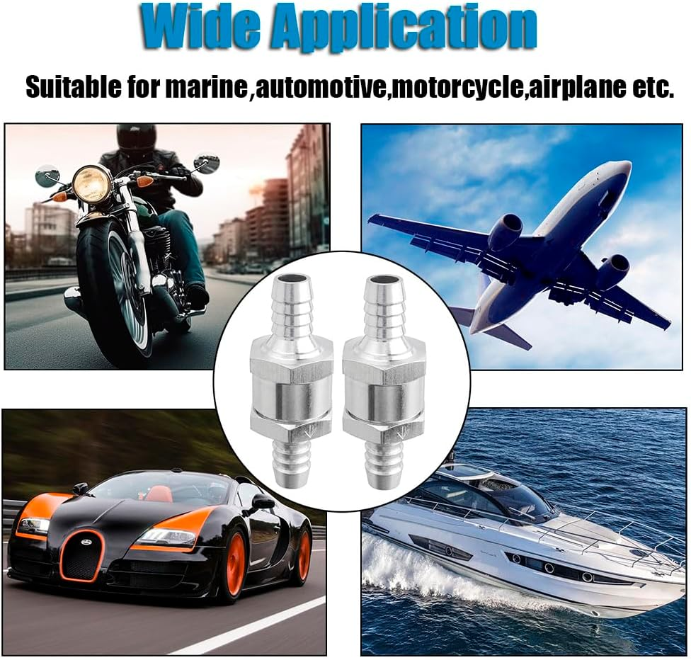 Yakamoz 2PCS Fuel Non Return One Way Check Valve, 3/8" 10Mm Aluminium Alloy Fuel Line Check Valve for Fuel, Oil, Petrol, Diesel, Water, Gasoline, Aluminium, Silver image number 4