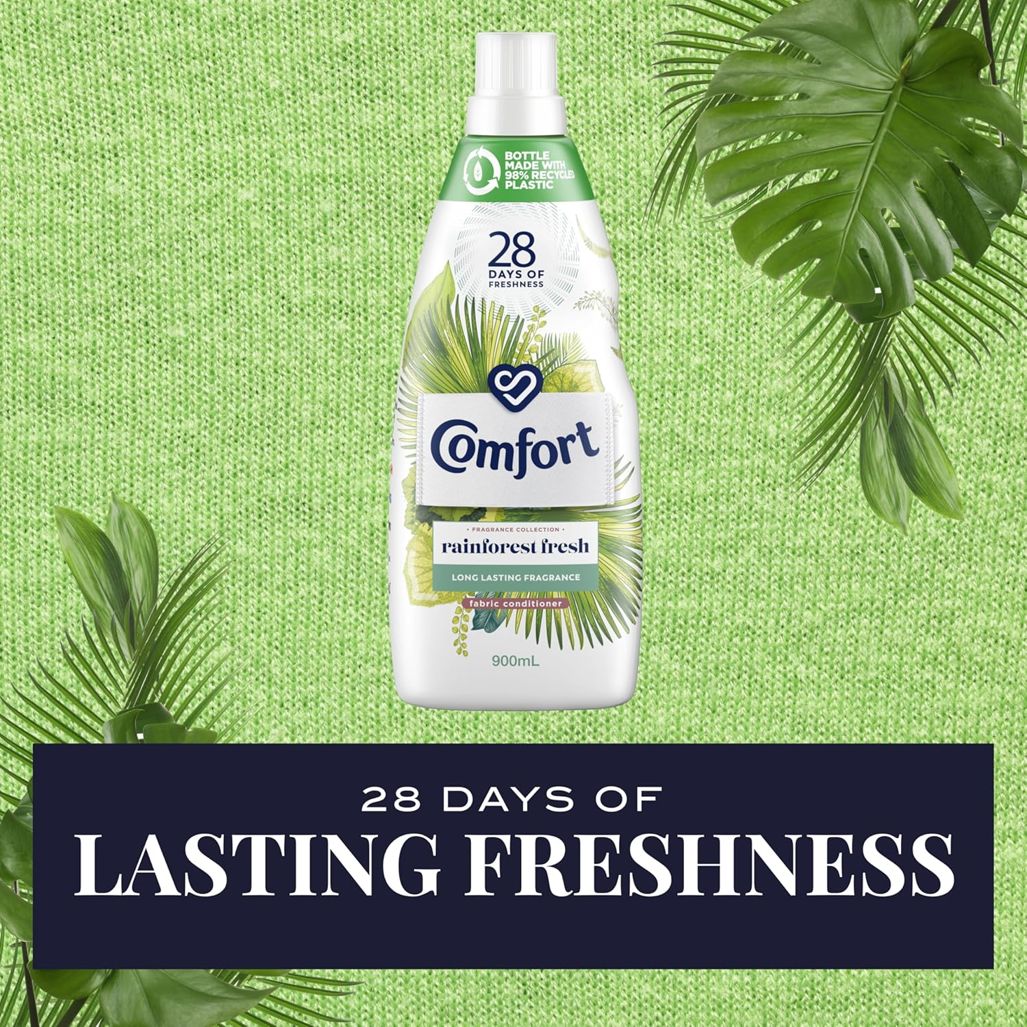 Comfort Concentrate Liquid Fabric Conditioner & Softner 900Ml, Fragrance Collection RAINFOREST FRESH, 28 Days of Freshness image number 1