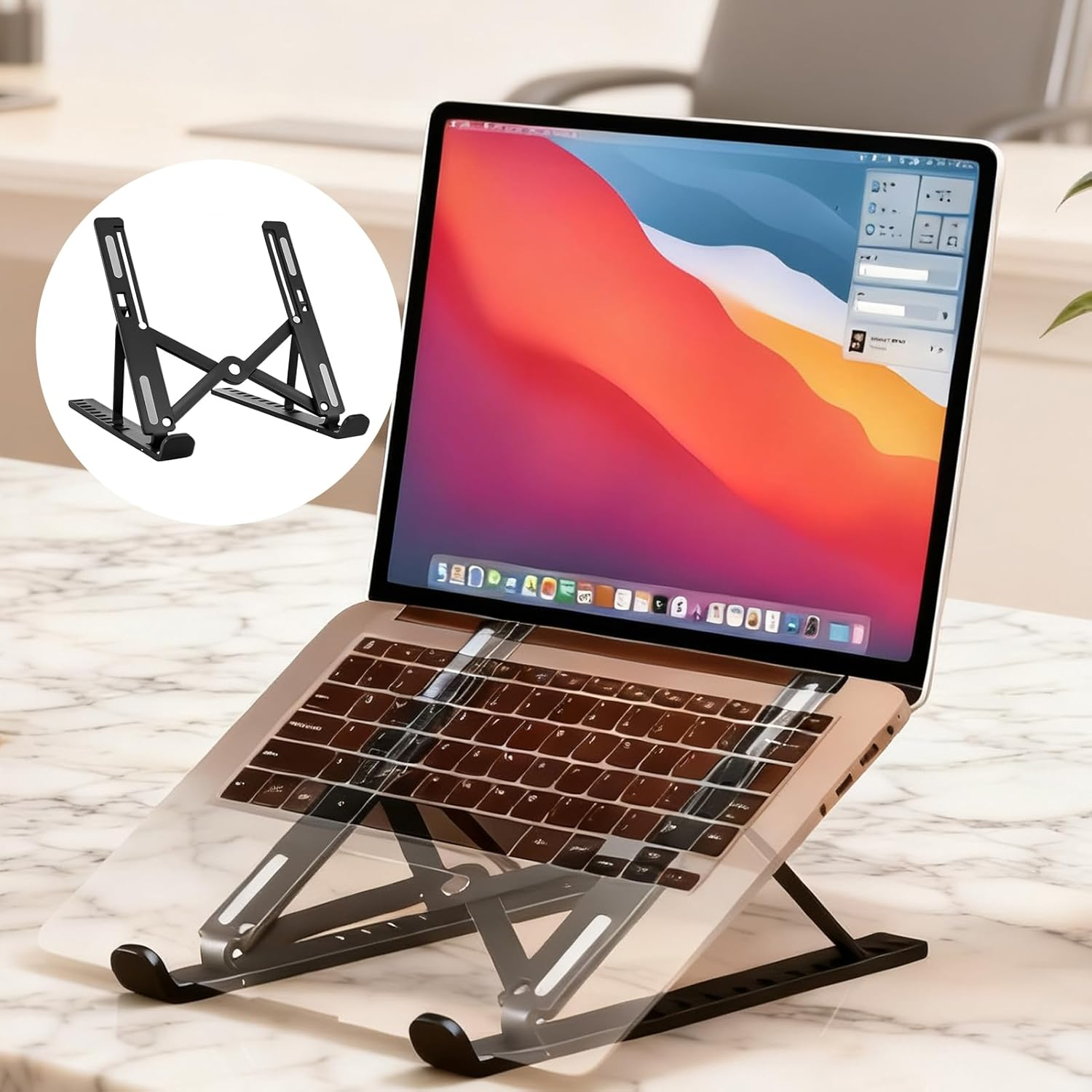 Ergonomic Adjustable Laptop Stand, Portable Laptop Riser for Desk, Foldable Plastic Computer Stand Compatible with Macbook & 10-17" Laptops, Essential Computer Accessories (Black) image number 1