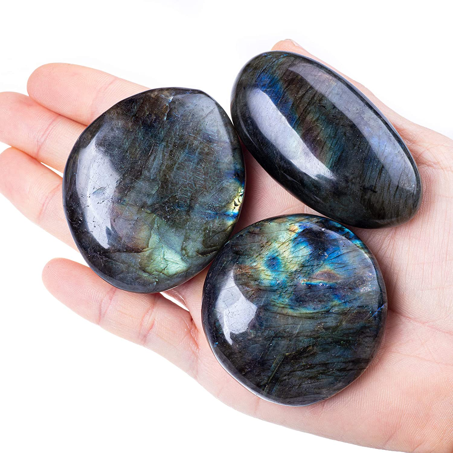 Labradorite Palm Stone Crystal - Natural Chakra Reiki Polished Healing Pocket Worry Stone Crystal for Anxiety Stress Relief Therapy image number 3