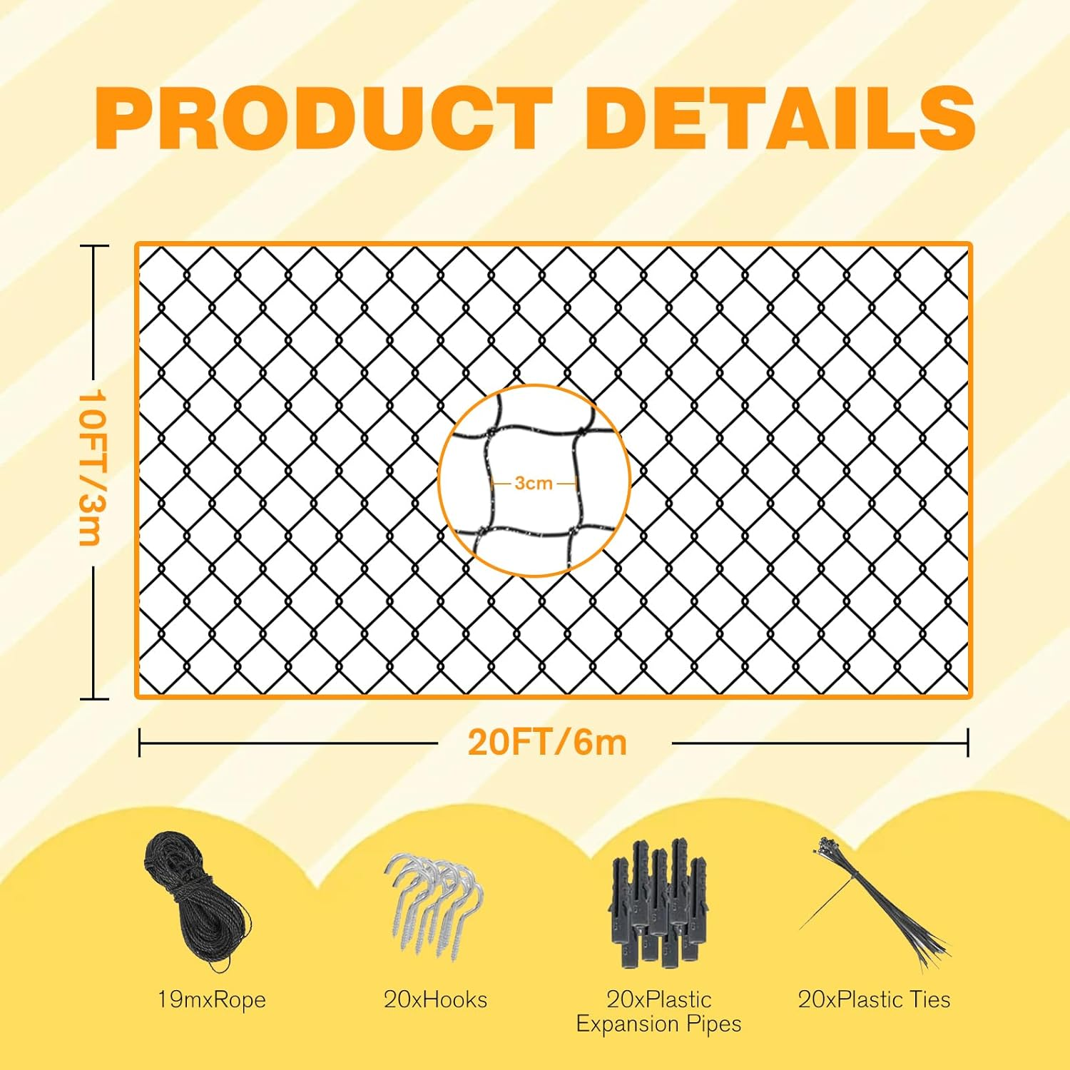 Steel Reinforced Cat Netting for Balcony Anti-Fall Fence Safety Net, Extra Strong Cat Net for Catio Safety Cat Balcony Netting for Pets Cat Proof Screen Pet Net Cat Balcony Protection Barrier10Ftx20Ft image number 3