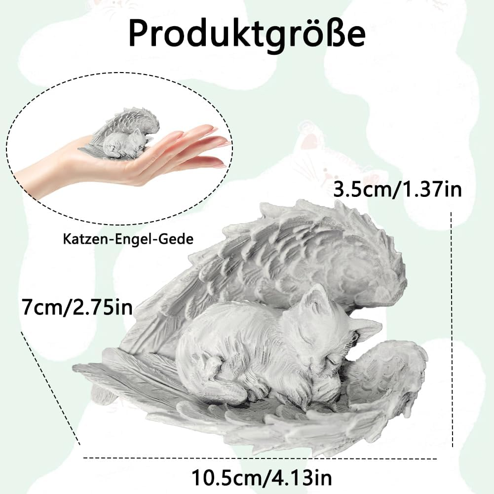 Tyafzzn Cat Angel Memorial Stone for Pets, Resin Cat Memorial Statue, Grave Ornament Cat, Tombstone Cat for Patio, Balcony, Garden or as a Gift