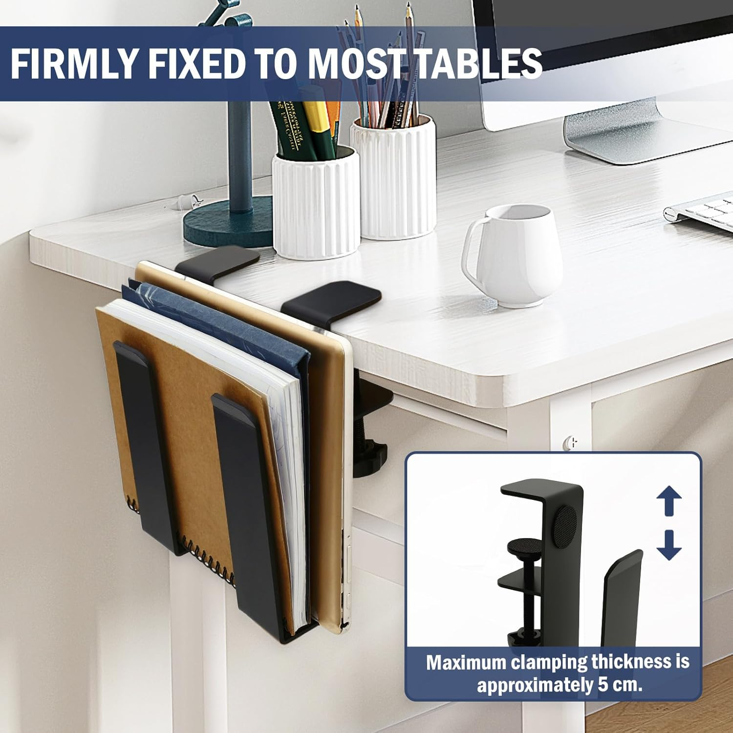 Firm Hanging Desk Side Laptop Mount, Metal Desk Side Storage Organizer, No Punch under Desk Laptop Holder Clamp for Office School Home image number 3
