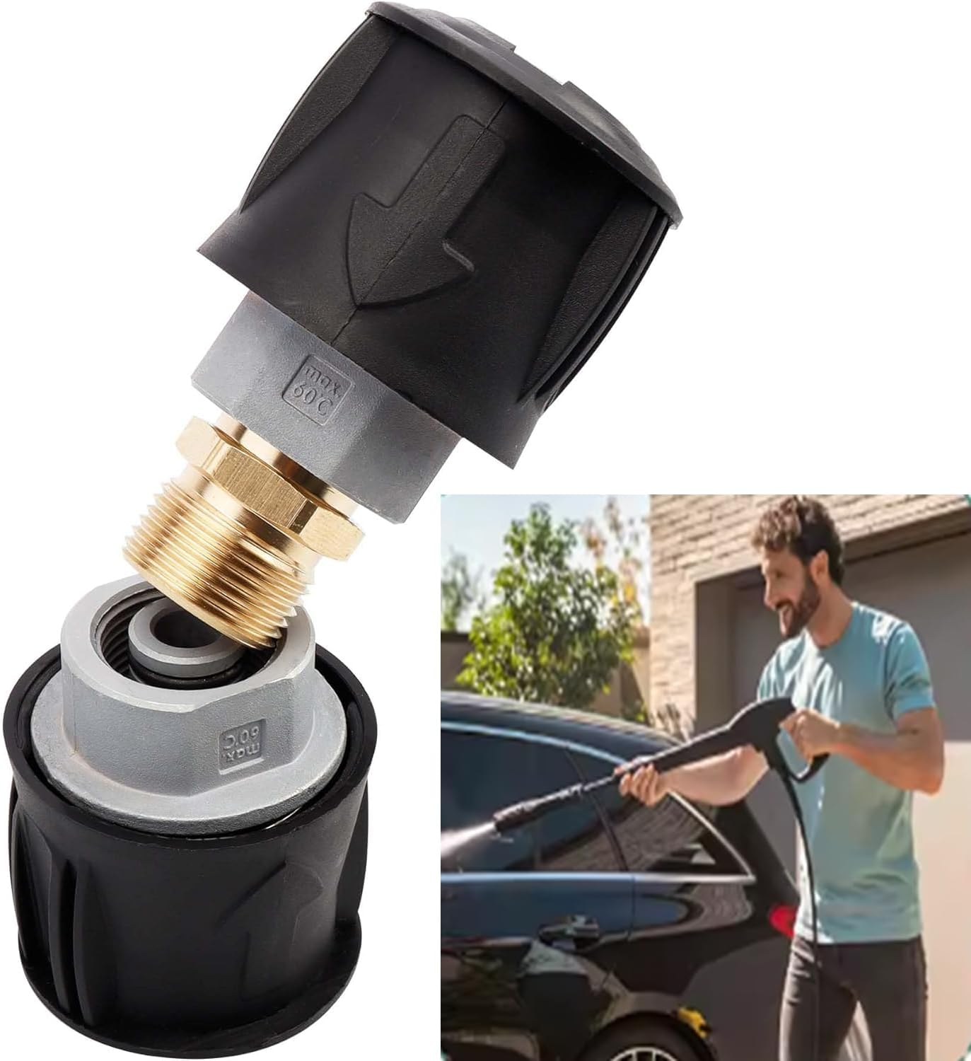 High Pressure Quick-Fitting Replacement for Gun and Power Washer, Quick Coupling Hoses Pressure Washer Hose Connector Adapter, M22 14Mm Female Fitting image number 4