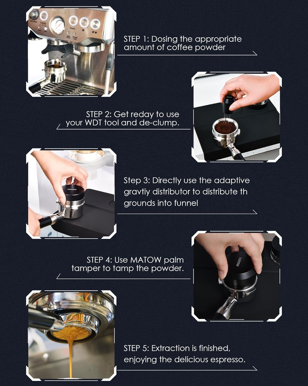 2 in 1 Design Gravity Distributor and Magnetic Dosing Funnel Combo, 58.5Mm Adaptive Espresso Distributor and Stainless Steel Dosing Ring Set Fits All 58Mm Portafilter image number 4