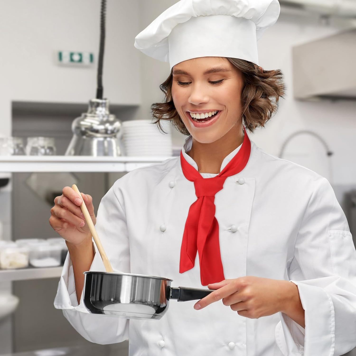 6 Pcs Chef Neckerchief Red Chef Scarf for Men Women Chef Neck Tie Wear Kitchen Work Restaurant Cooking BBQ, Red image number 3