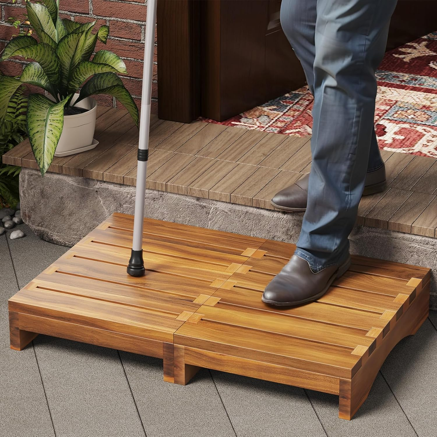 Acacia Wood Platform Step Stool, 3.5" Height Wooden Steps for Outdoor Use, Bed One Step Platform for Adults/Elderly, Non-Slip Prefab Porch Steps for Outside image number 5