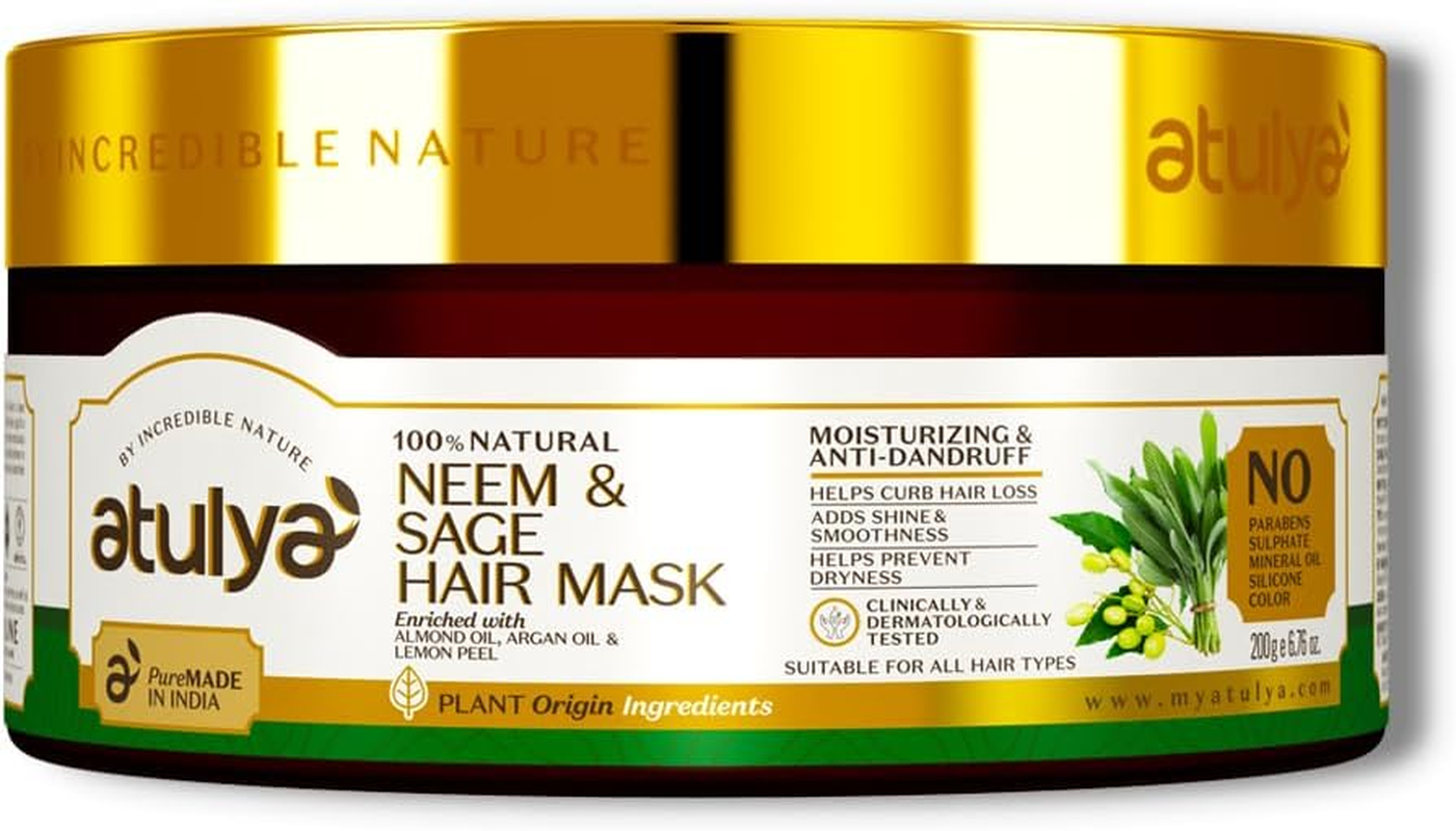 Atulya Neem & Sage Hair Mask - Sulphate & Paraben Free (100% Natural) | Natural Hair Mask, Herbal Hair Mask | Hair Conditioner for Dry Frizzy Hair, Hair Fall Control, Hair Nourish image number 3