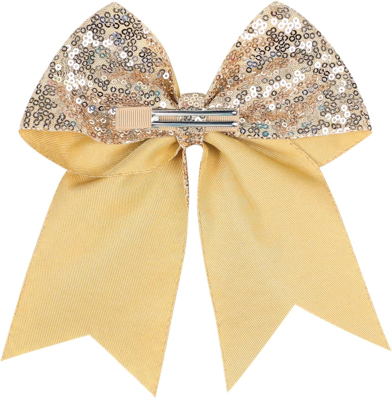 Jumbo Glitter Cheer Bow Clip - 7 Inch Large Cheerleading Sequin Hair Bow with Tails for Girls Teen Softball Cheerleader Outfit Uniform (Champ Gold) image number 5