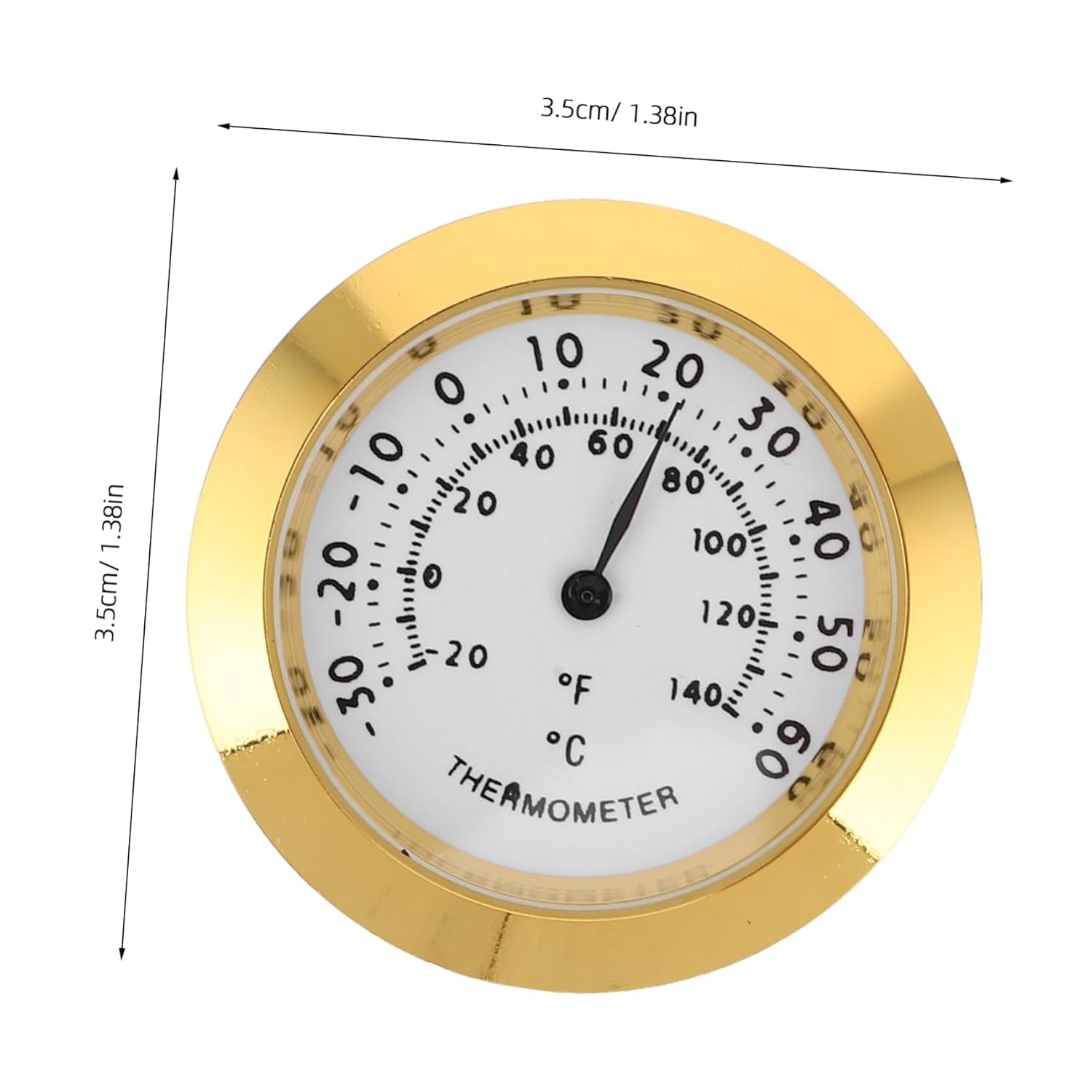 STAHAD 2Pcs Mini round Temperature and Humidity Monitor for Home Office Nursery Accurate Analog Hygrometer Gauge for Guitar Cases and Indoor Environment Portable Gold Dial image number 2