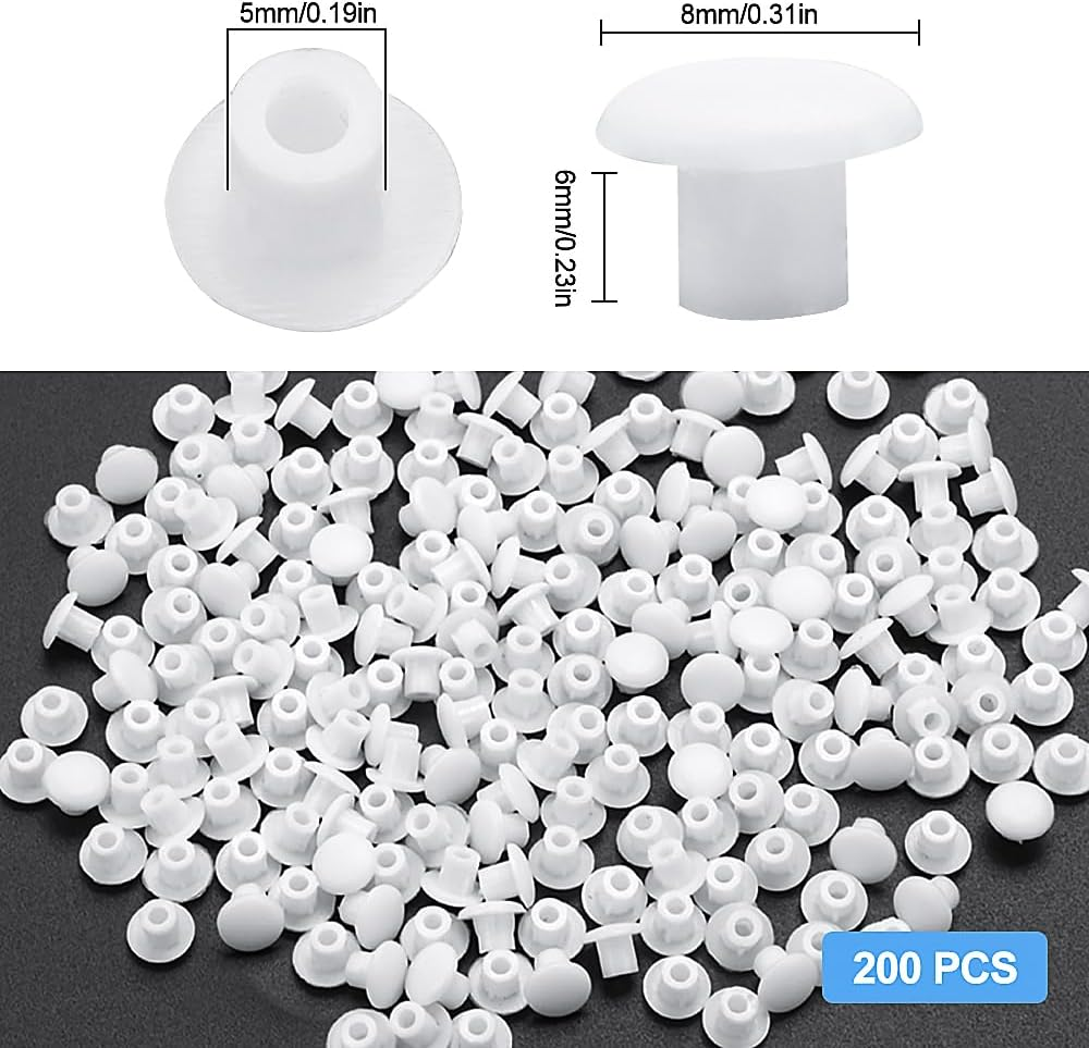 DGN Pack of 200 Cover Caps for Drill Holes, 5 Mm Drill Hole Cover Caps, Furniture Hole Cover, White, Plastic Hole Plugs, Cabinet Cover Plugs, Plastic Hole Cover Caps, for Screws, Holes image number 1