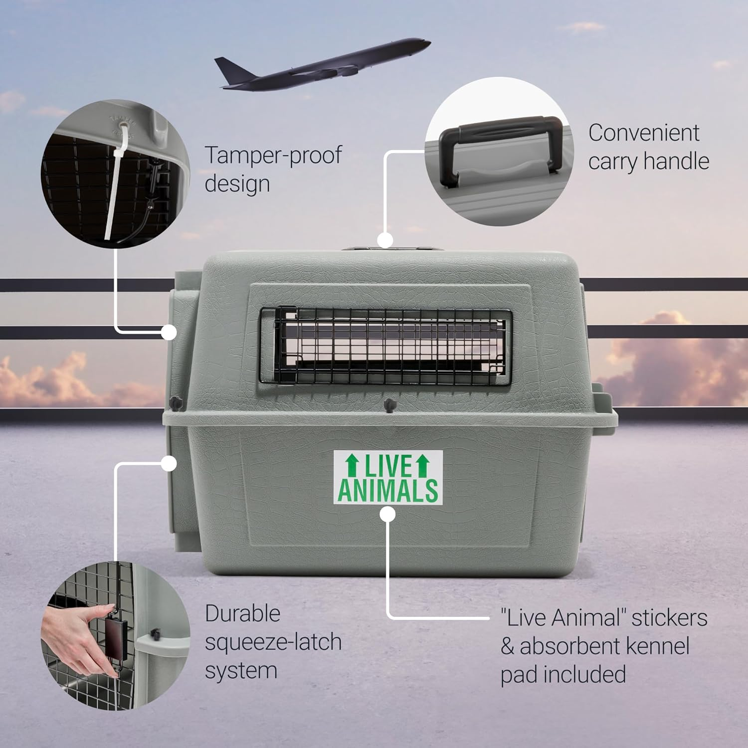 Petmate Sky Kennel - for Air and Travel, Airline Approved Dog Crate for Pets up to 15 Lbs, Heavy Duty Dog Kennel, Made in the USA- 21 Inches