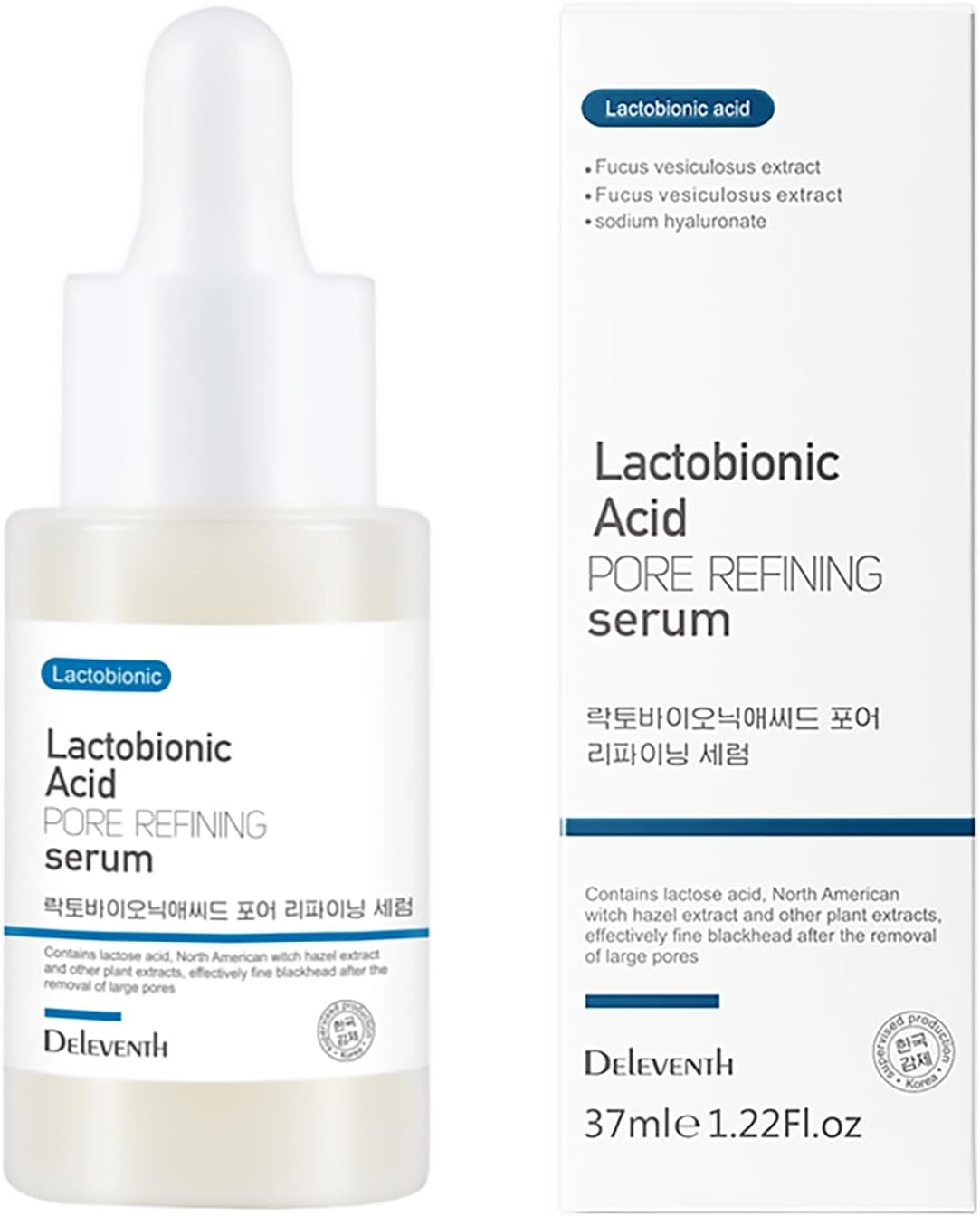 Deleventh Korean Brand Lactobionic Acid Face Serum 37Ml / Shrink Pores, Balance Water and Oil, Remove Blackheads, Smooth, Radiant Skin, Reduce Fine Lines and Improve Texture