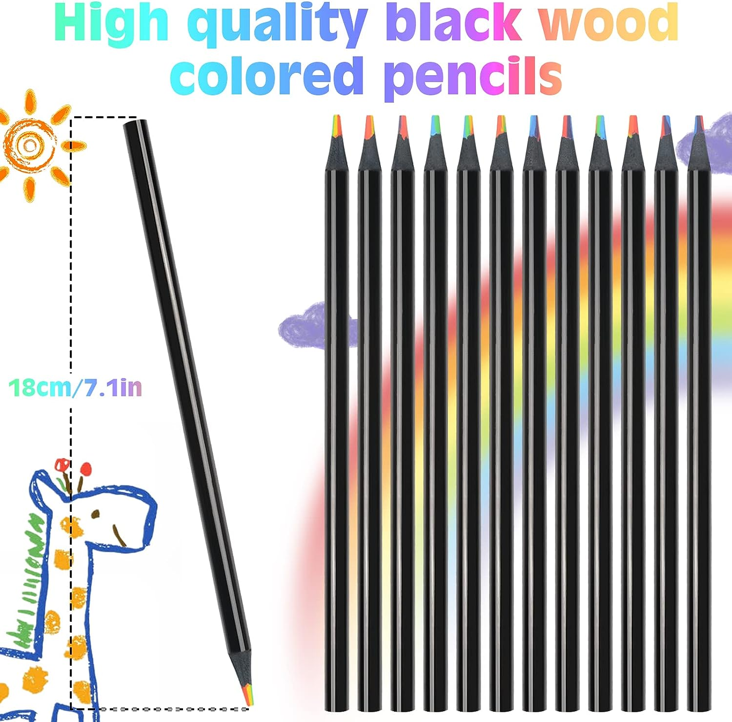 Nsxsu Rainbow Colouring Pencils for Kids, 7 in 1 Rainbow Pencil, Multicoloured Pencils, Art Supplies for Children Drawing, Colouring, Sketching, School Classroom (12 Pieces) image number 3