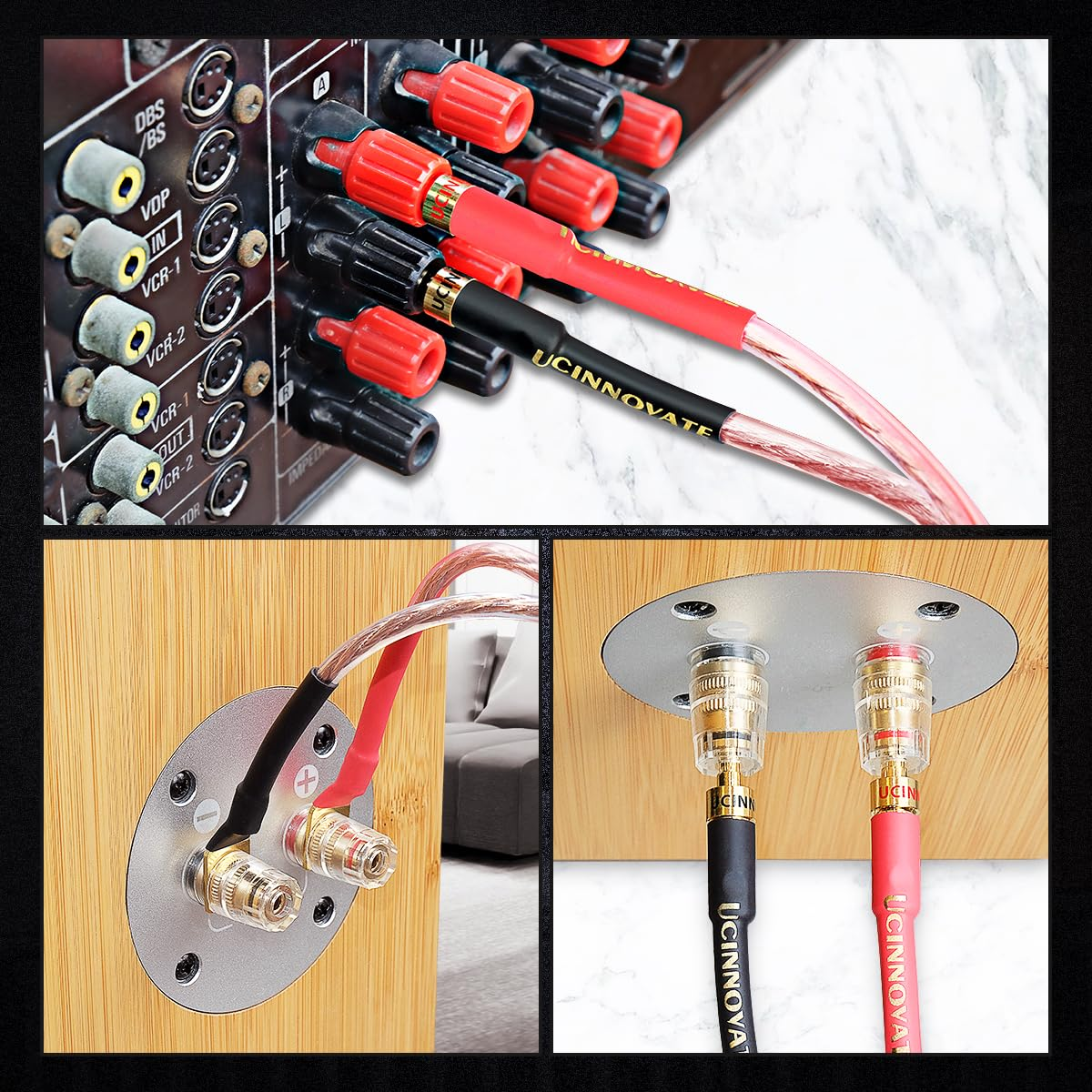 UCINNOVATE 2 Pack 2M Hifi Speaker Wire with Jumper Spade, 13AWG 6.56FT Speaker Jumper Cable Cord Bridge with Gold-Plated Banana Plugs for Audio Amp Terminal Amplifier Hifi System Home Theater